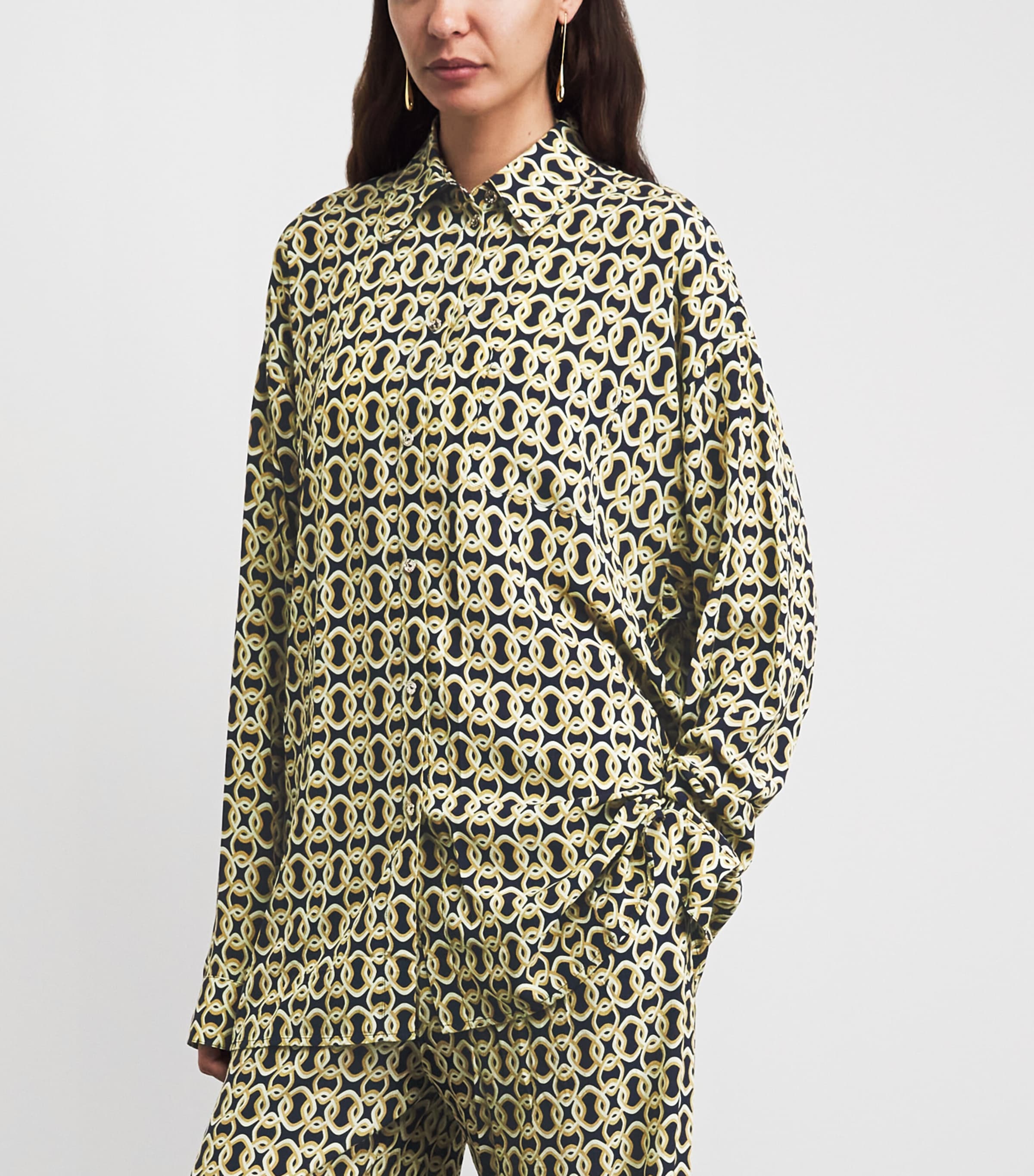AWAY THAT DAY Womens Geometric St. Barts Shirt Navy/gold Link Prnt Image 4
