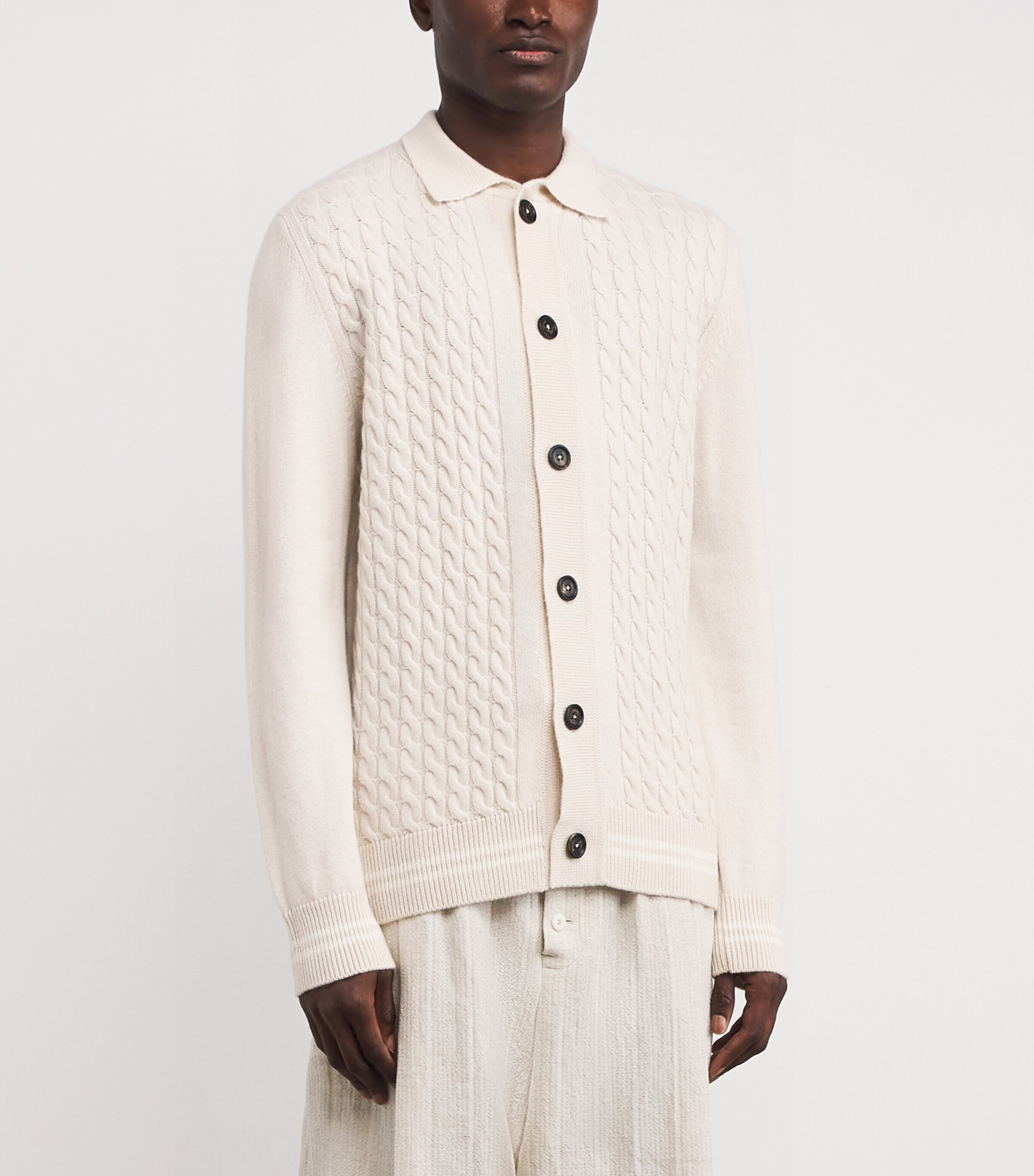 Cashmere Collared Cardigan SABBIA E BIANCO Image 3