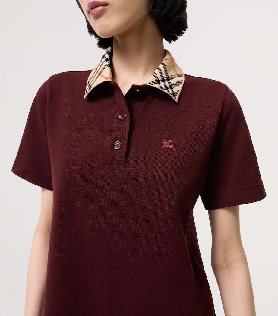 Burberry Womens Cotton Check-Collar Polo Shirt Mini Dress Vineyard Red Image 3