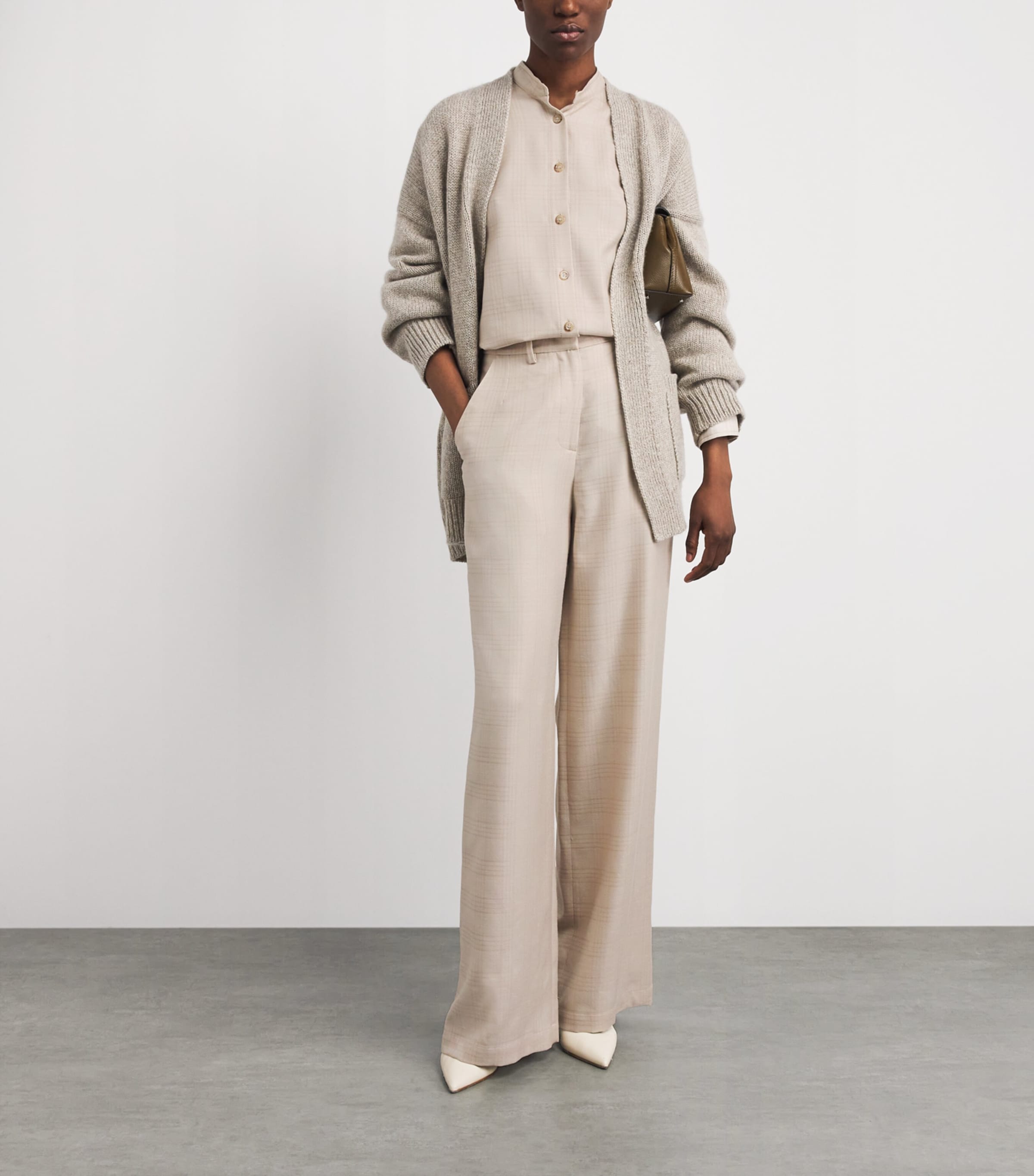 Colombo Womens Cashmere-Silk Wide-Leg Trousers Sand Image 2