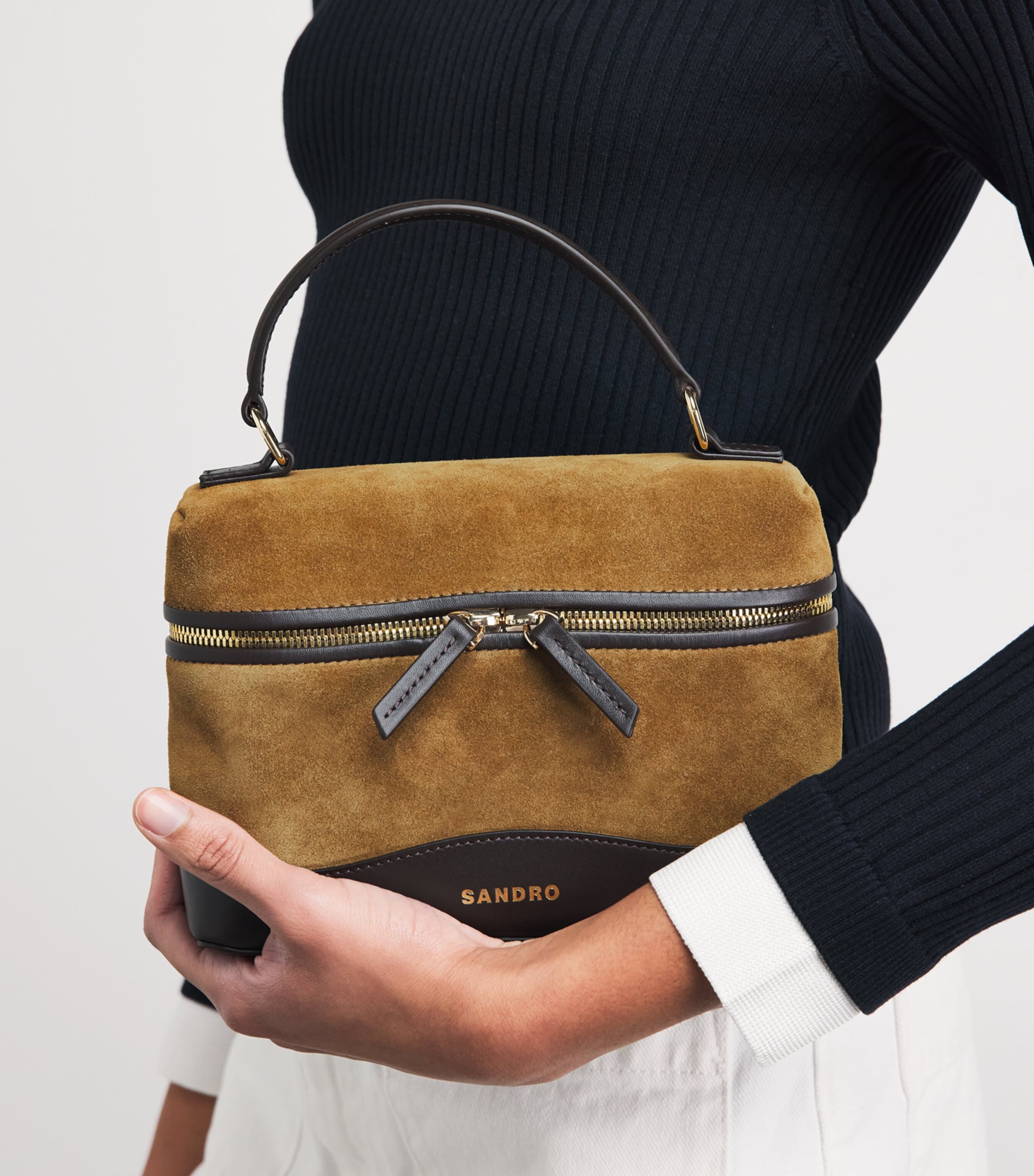 Sandro Paris Suede Tangolino Vanity Bag Camel Image 2