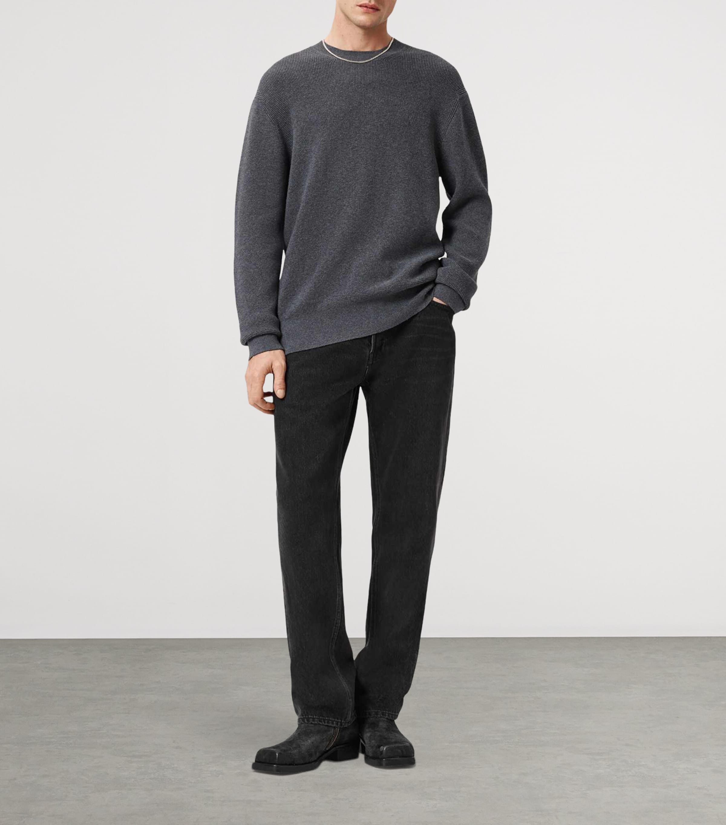 AllSaints Mens Organic Cotton-Wool Aspen Sweater Slate Blue Image 2