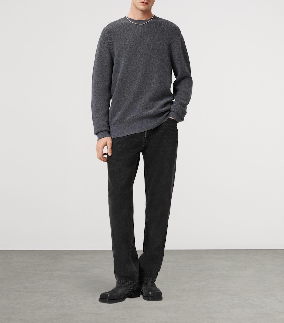 AllSaints Mens Organic Cotton-Wool Aspen Sweater Slate Blue Image 2