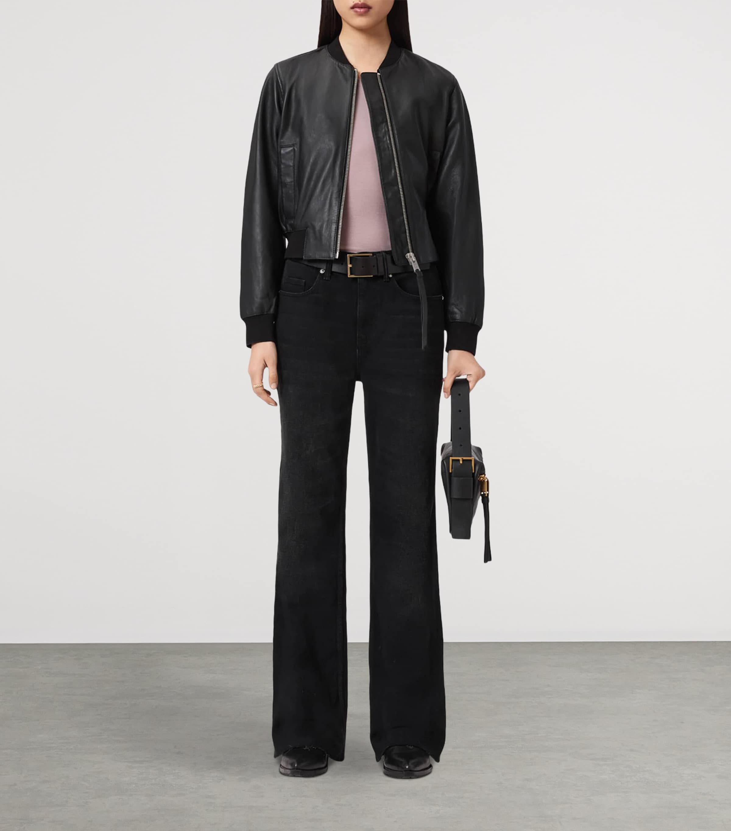 AllSaints Womens Ember Flared Jeans Washed Black Image 6