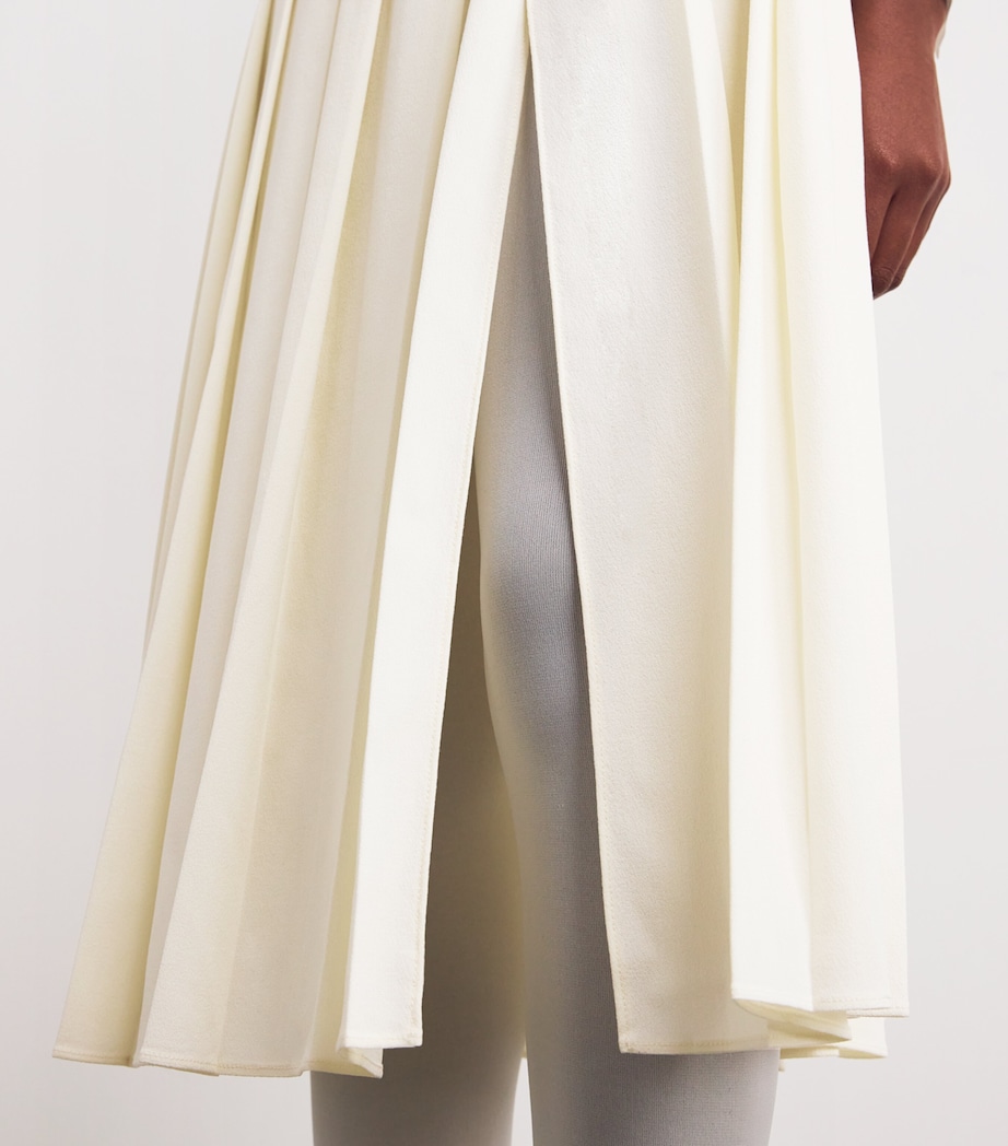 Wool Crepe Pleated Midi Skirt 0822 WHITE Image 6