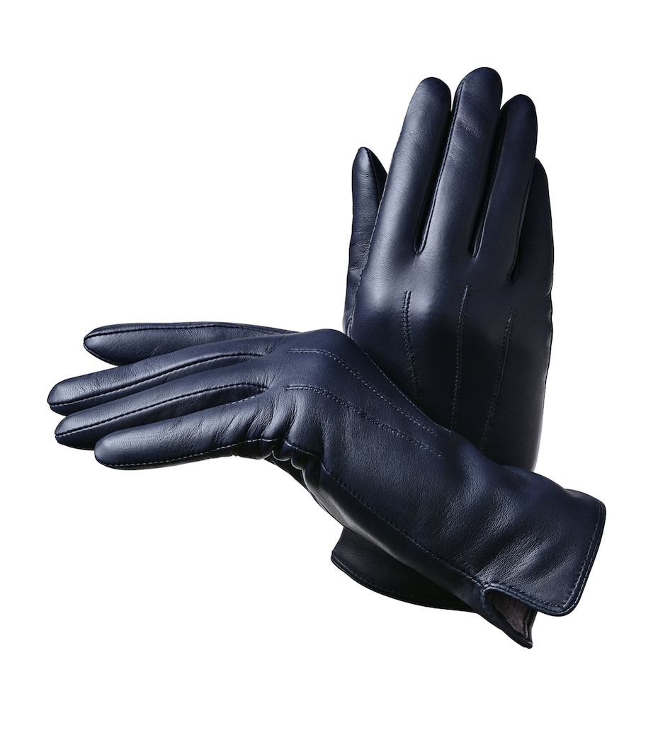 Women's Wool-Cashmere Lined Leather Gloves (Large) NAVY Image 1