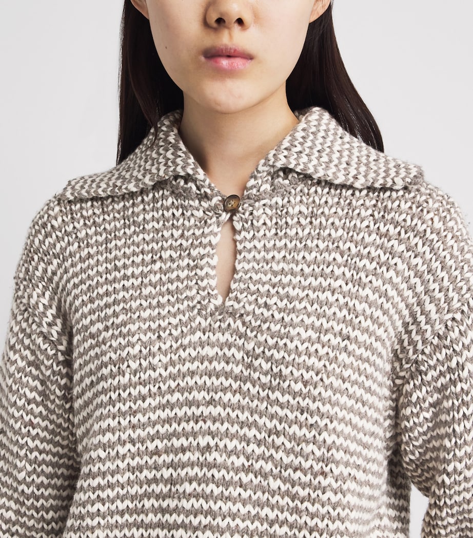 Polo Ralph Lauren Womens Cotton-Wool Blend Sweater Stone Grey/crm Strp Image 3
