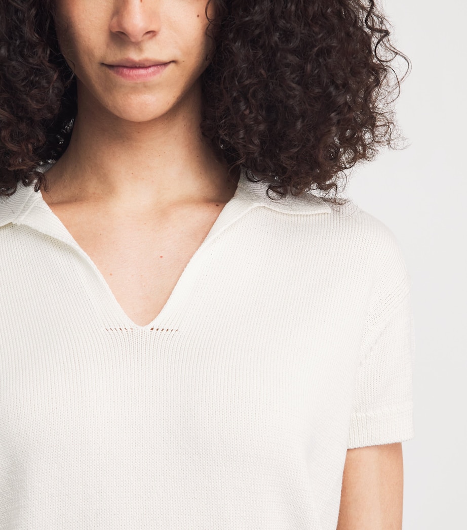 Lafayette 148 Womens Cotton-Silk Open-Collar Polo Shirt Cloud Cloud Image 3