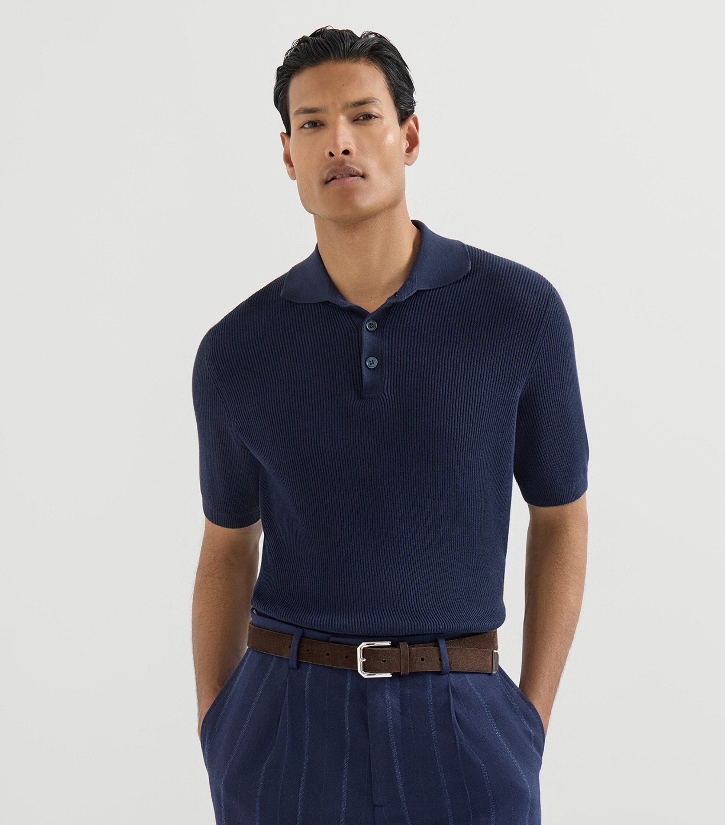 Brunello Cucinelli Mens Cotton Rib-Knit Polo Shirt Image 4