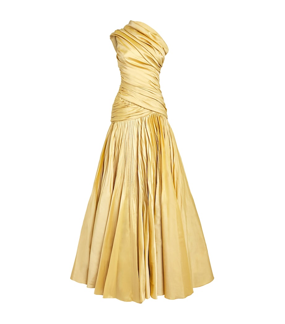 Marmar Halim Womens Taffeta One-Shoulder Draped Gown Gold Image 1
