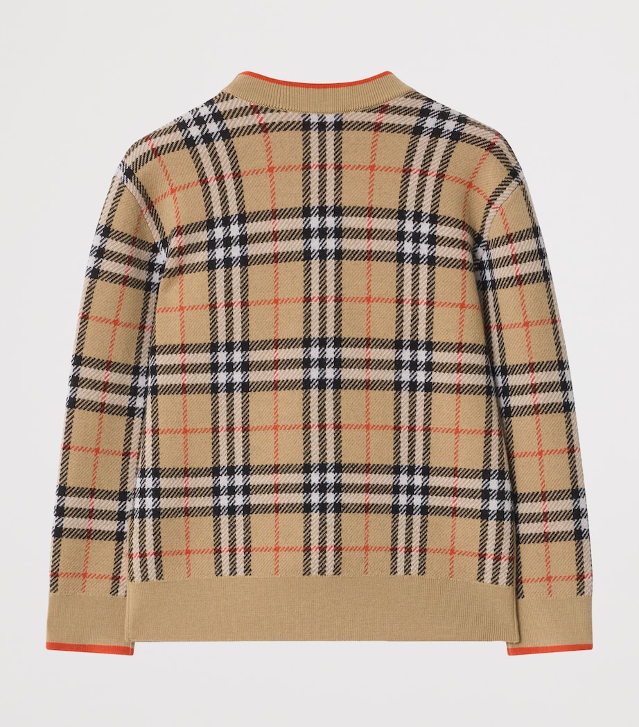 Burberry Kids Wool Check Cardigan (3-12 Years) Sand Ip Check Image 2