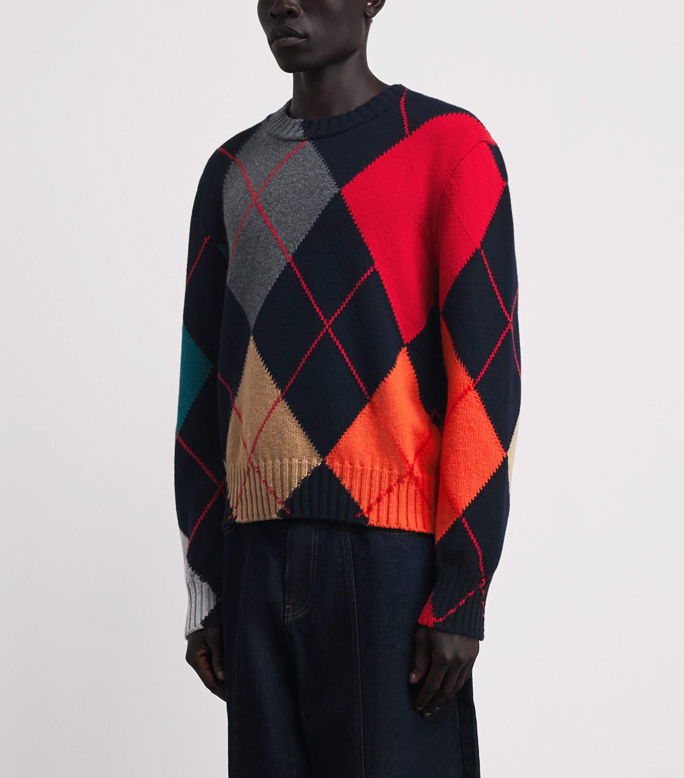 JW Anderson Mens x Pringle Wool Knitted Argyle Sweater Navy Image 4