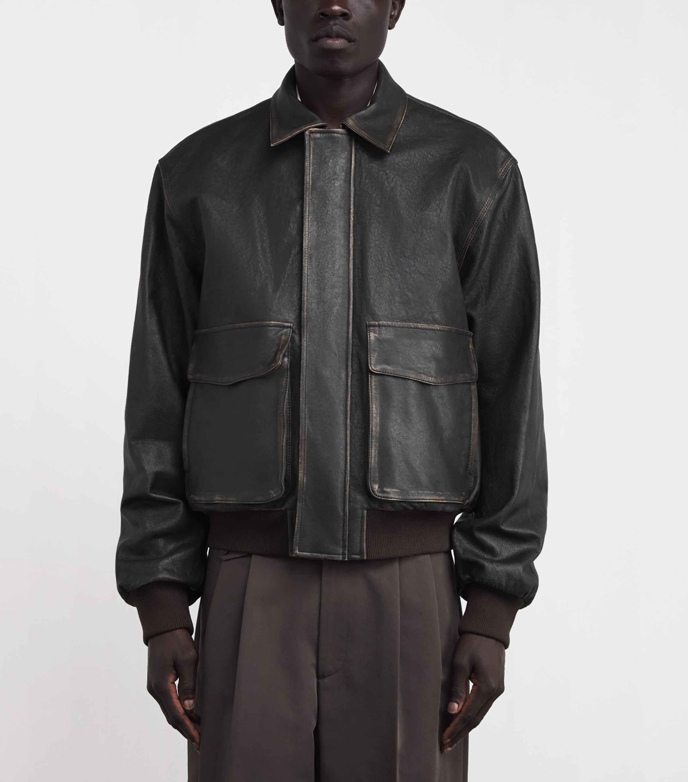 Leather Bomber Jacket BROWN Image 3