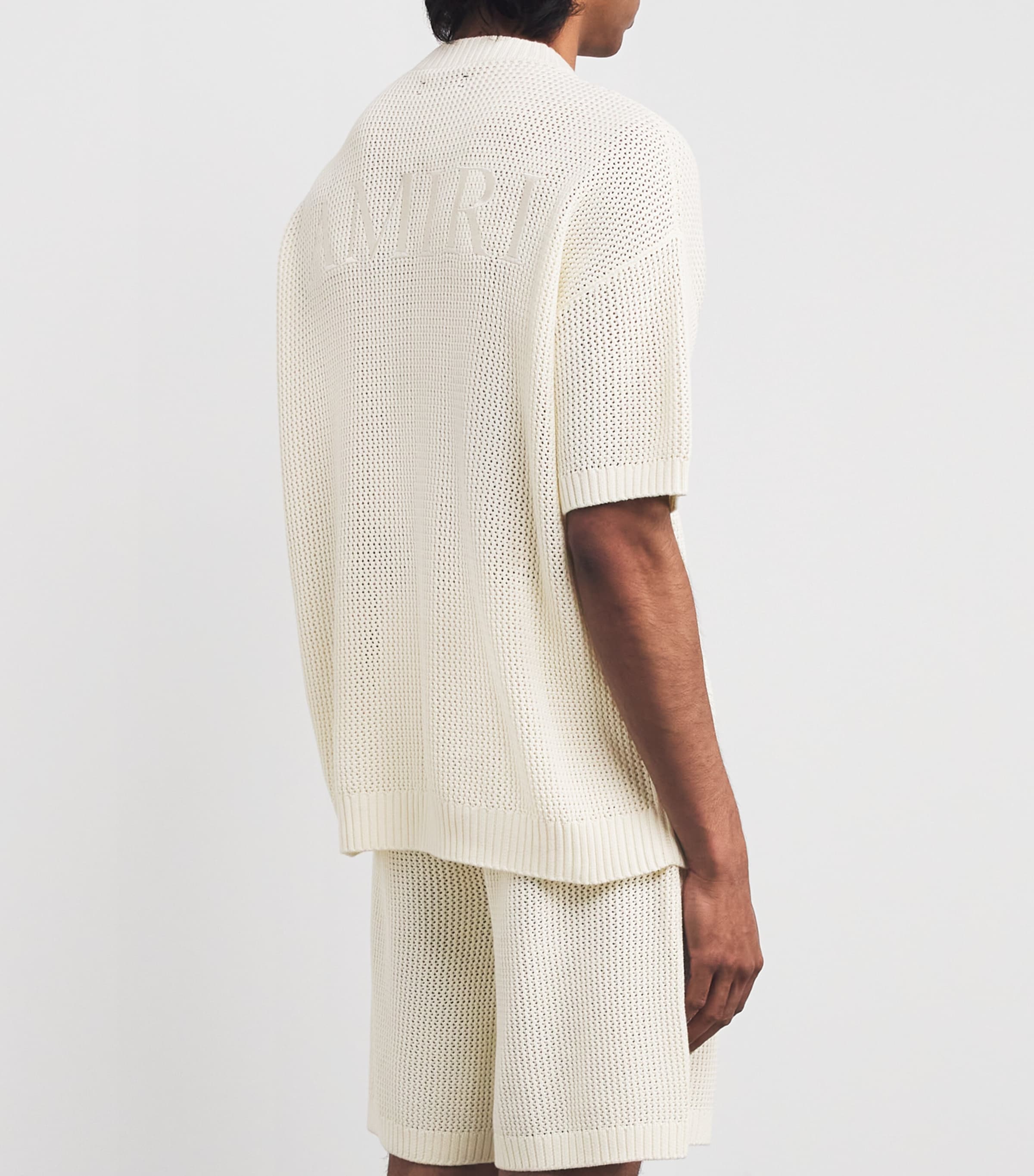 AMIRI Mens Cotton Crochet Short-Sleeve Shirt Ivory Image 4