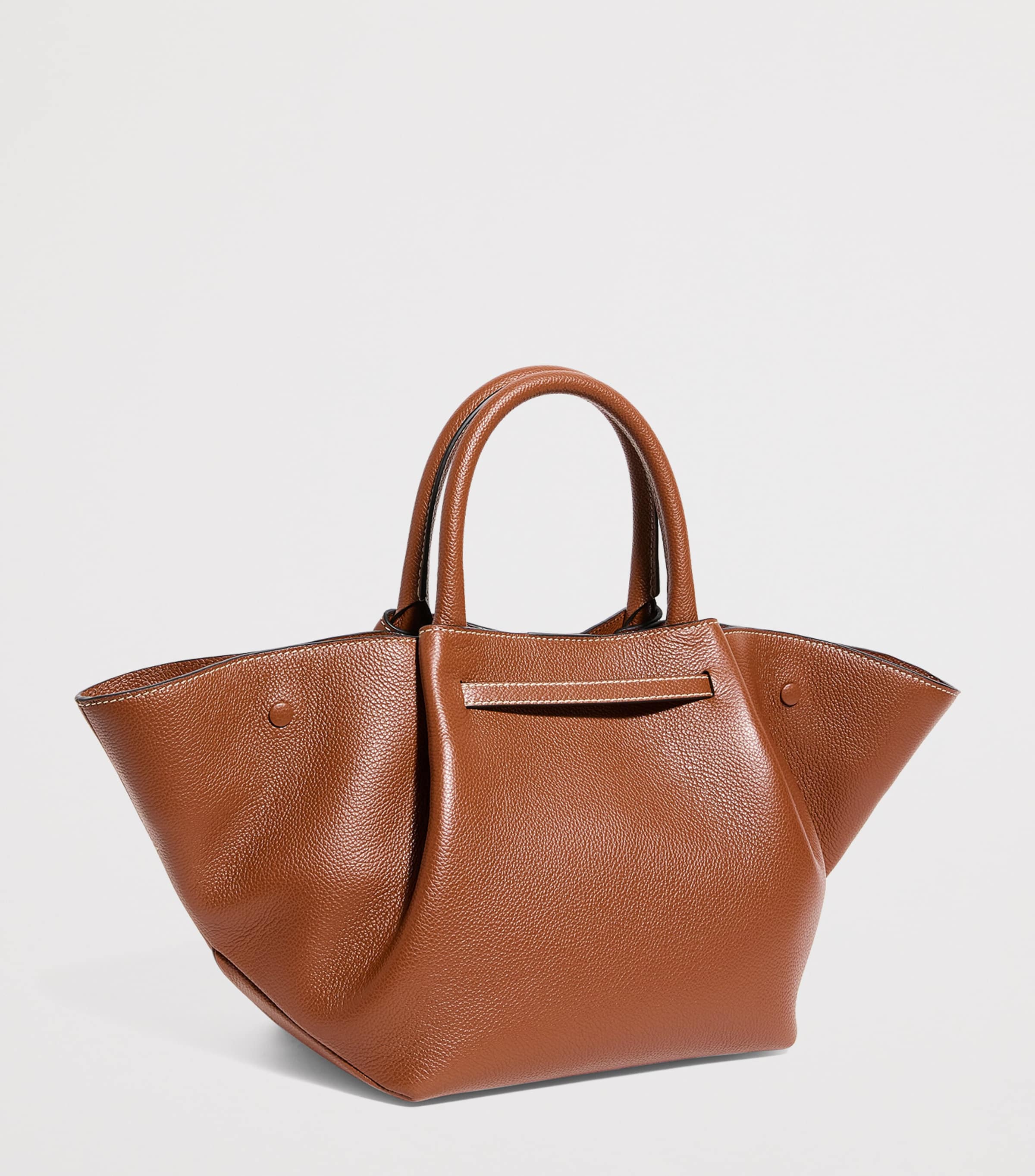 Demellier Medium Leather New York Shoulder Bag Tan W/ecru Stitching Image 3