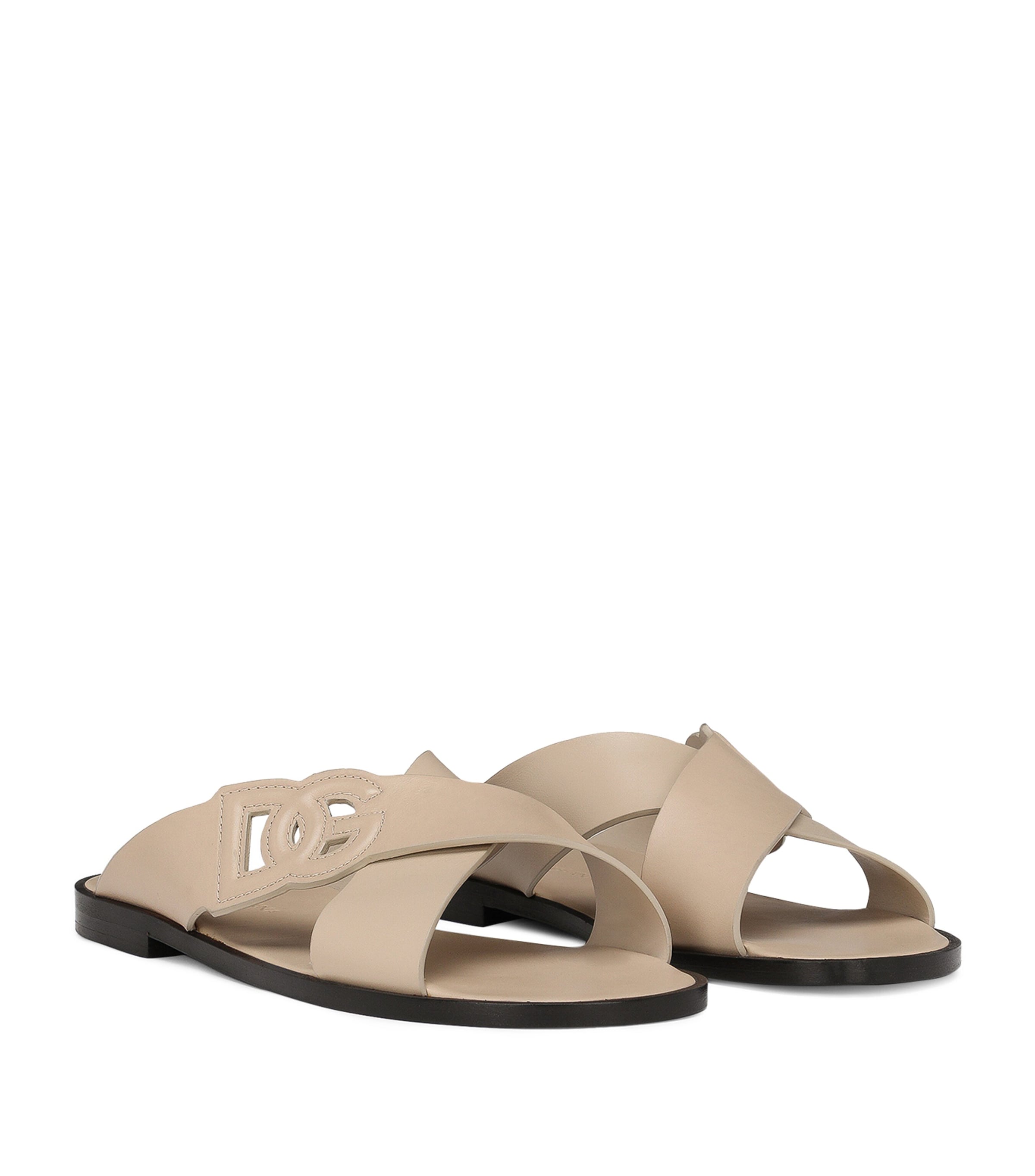 Leather Logo Crossover Sandals 8H005-CAPPUCCINO Image 3