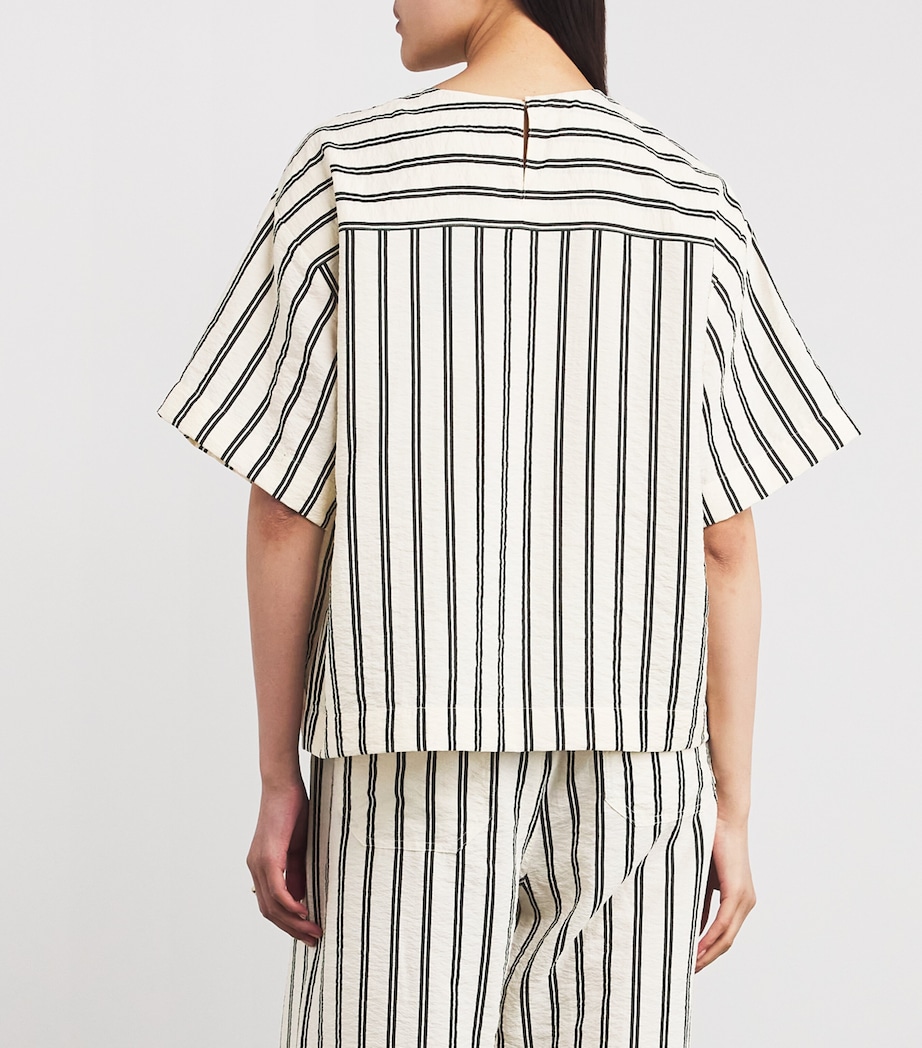 Silk-Blend Stripe Short-Sleeve Blouse 1932 WHITE/BLCK STRP Image 4