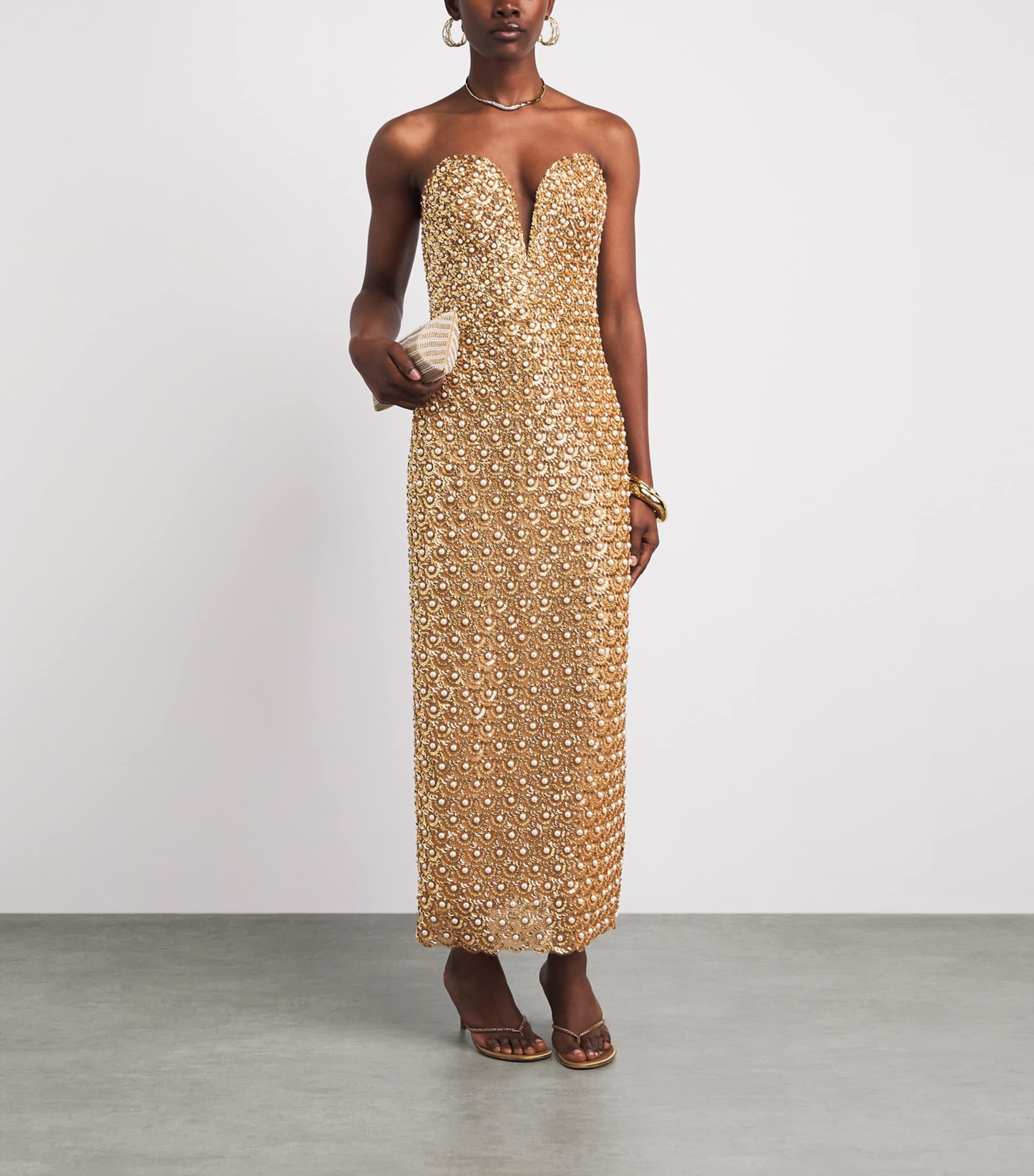 Carolina Herrera Womens Embellished V-Neck Gown Gold Image 2