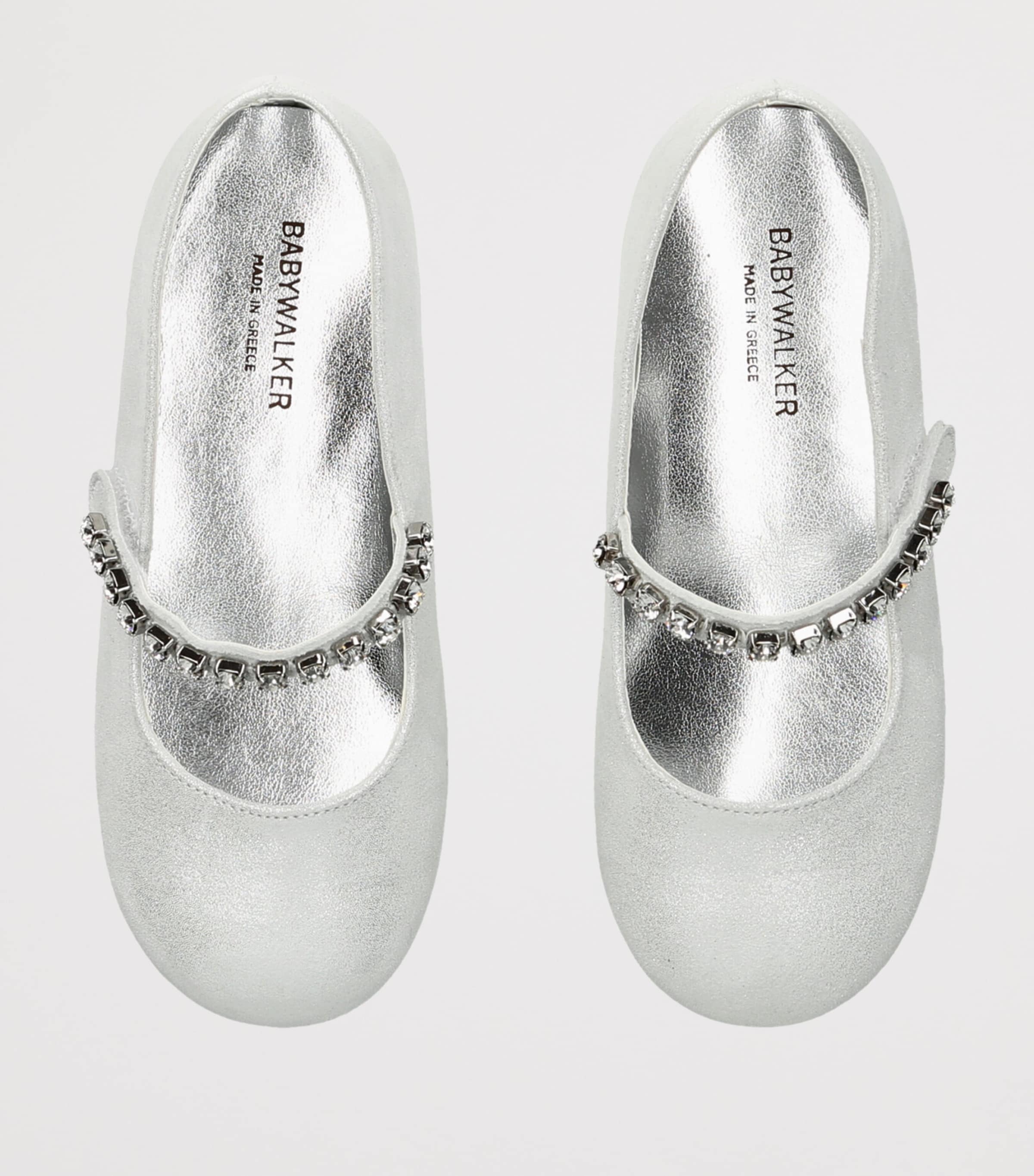 BabyWalker Leather Crystal-Strap Ballet Flats Silver Image 3