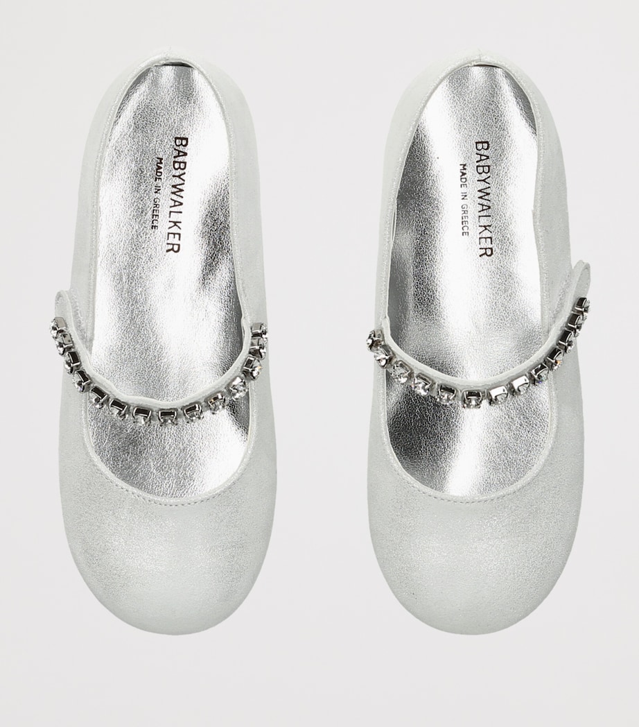 BabyWalker Leather Crystal-Strap Ballet Flats Silver Image 3