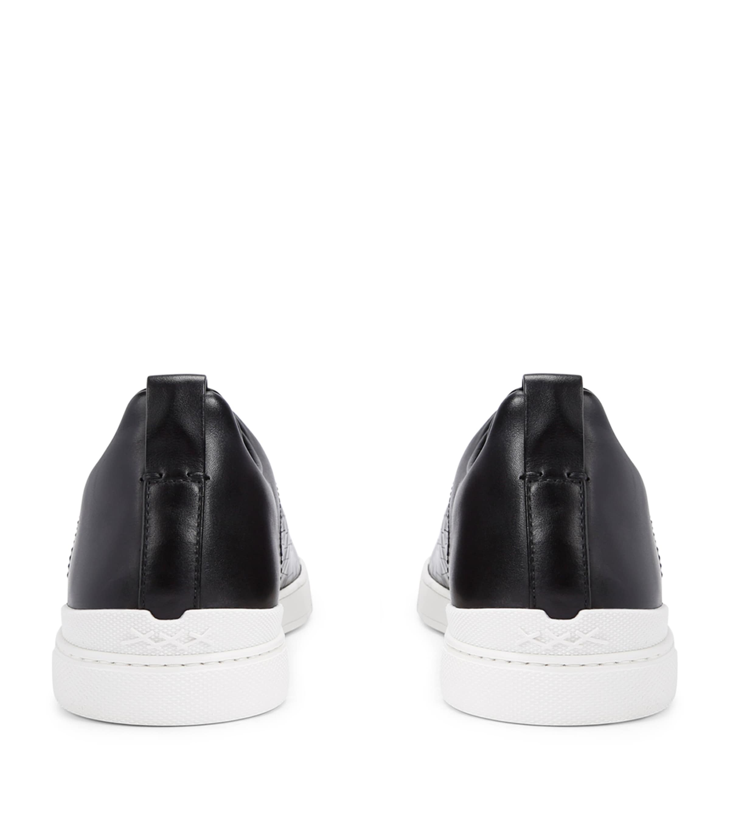 Zegna Crocodile Leather Triple Stitch Sneakers Blk/white Image 2
