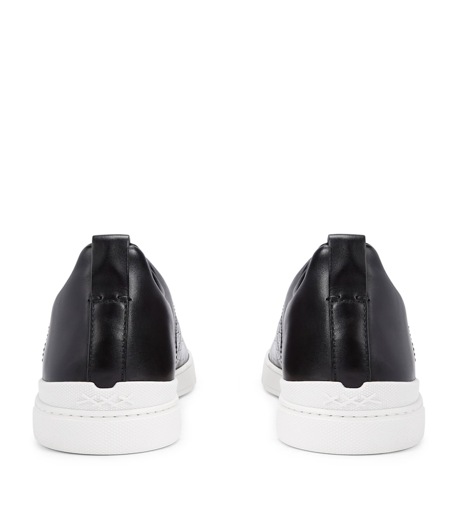 Zegna Crocodile Leather Triple Stitch Sneakers Blk/white Image 2