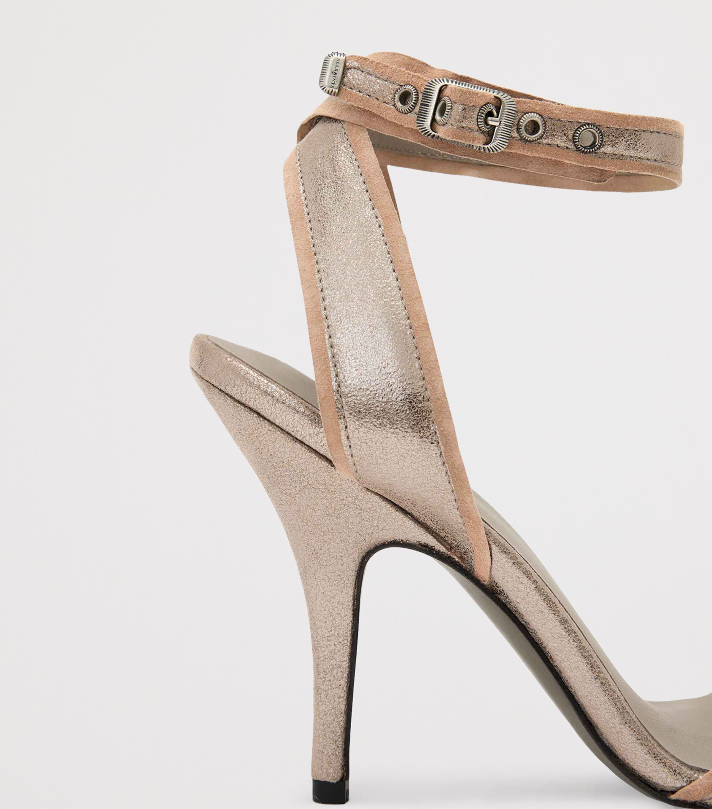 AllSaints Metallic Leather Vera Heeled Sandals Silver Image 6