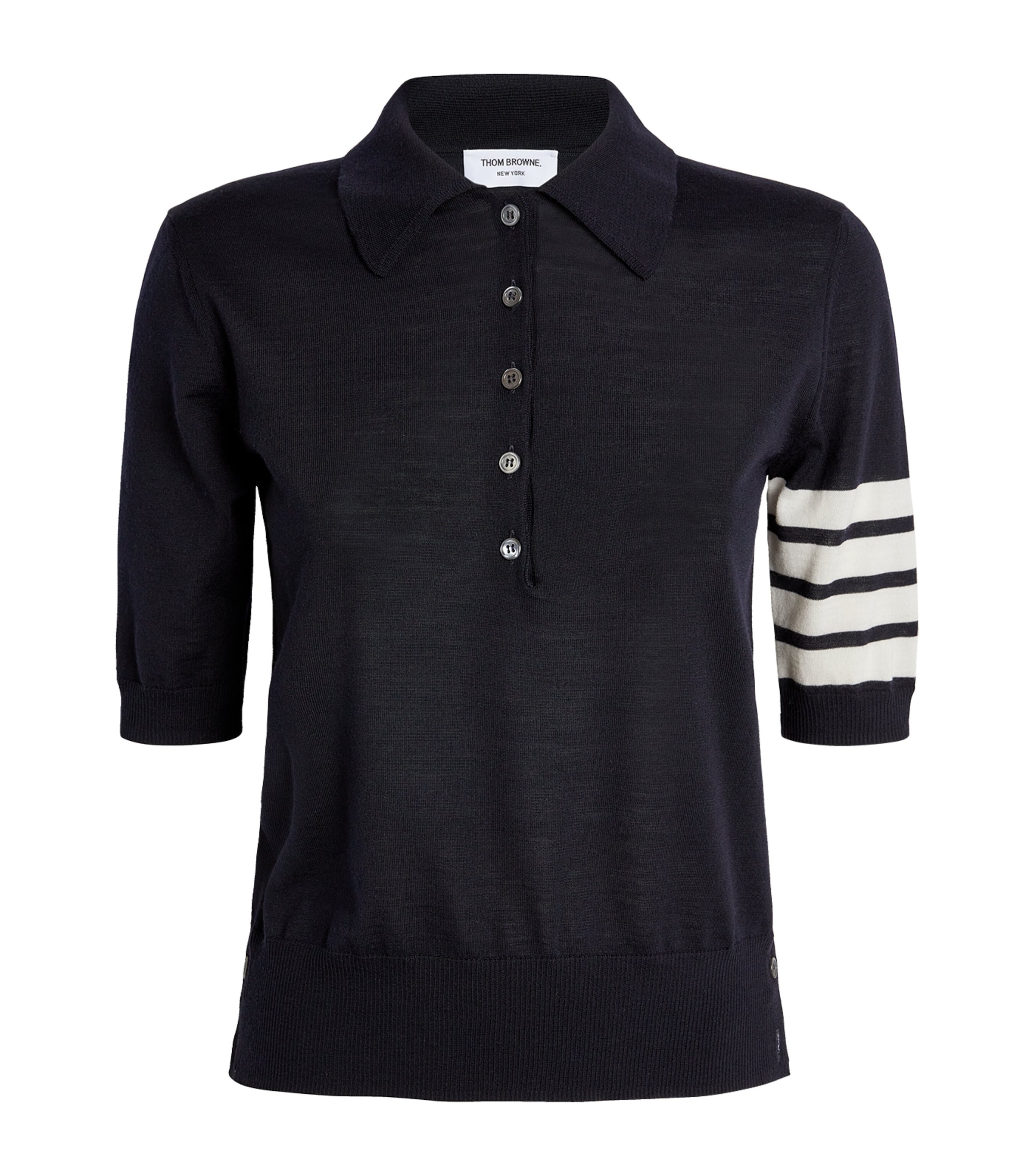 Thom Browne 4 Bar Short-sleeve Fine Merino Wool Polo Shirt In Black