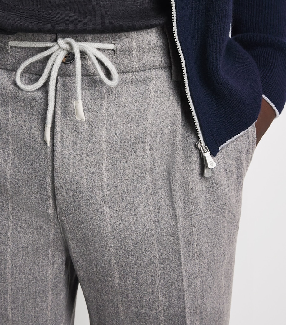 Eleventy Mens Wool-Blend Stripe Drawstring Trousers Grigio Chiaro Melang Image 3