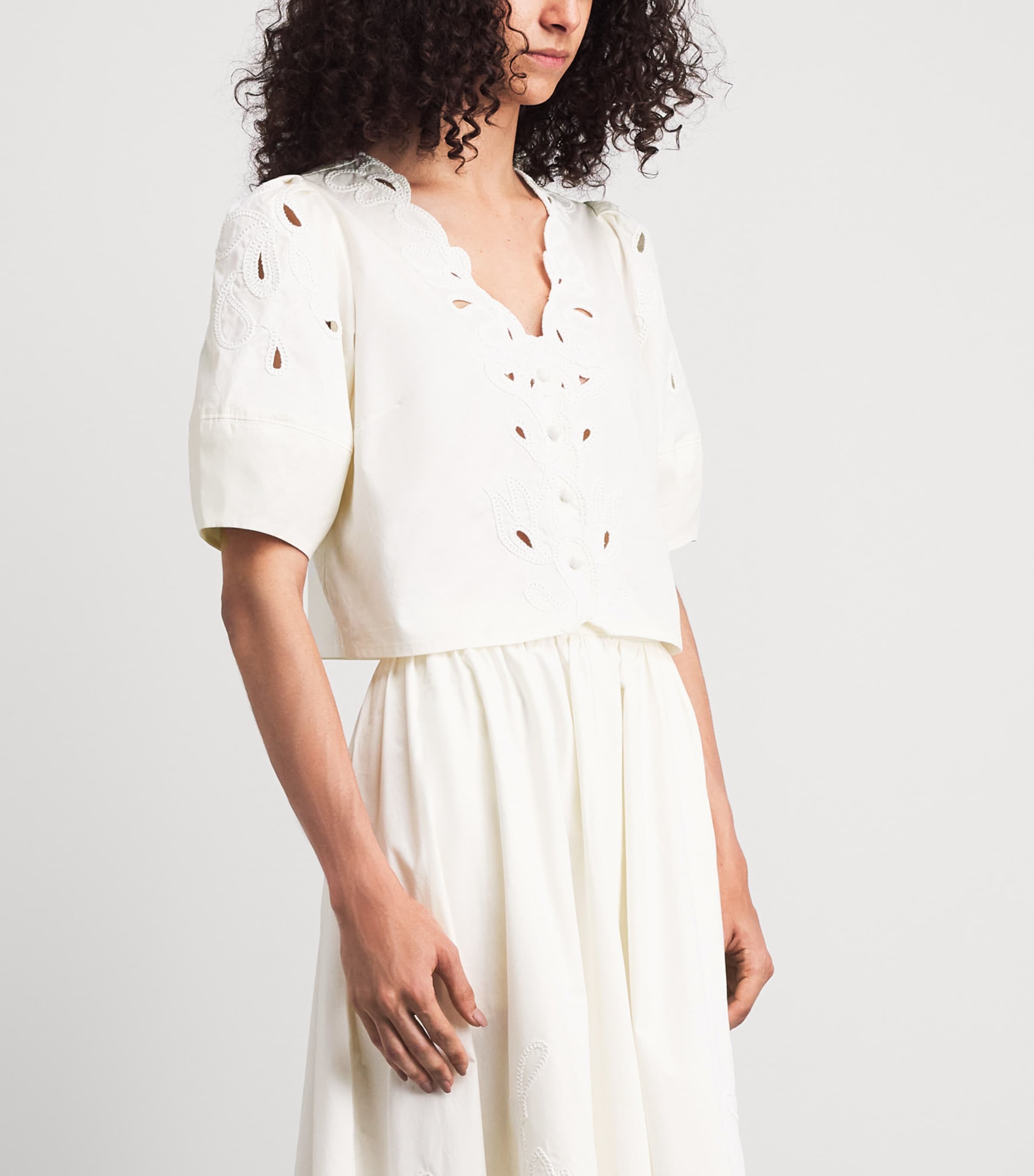 Cinq A Sept Womens Cotton Poplin Paisley Bloom Bellara Top Cream/white Image 4