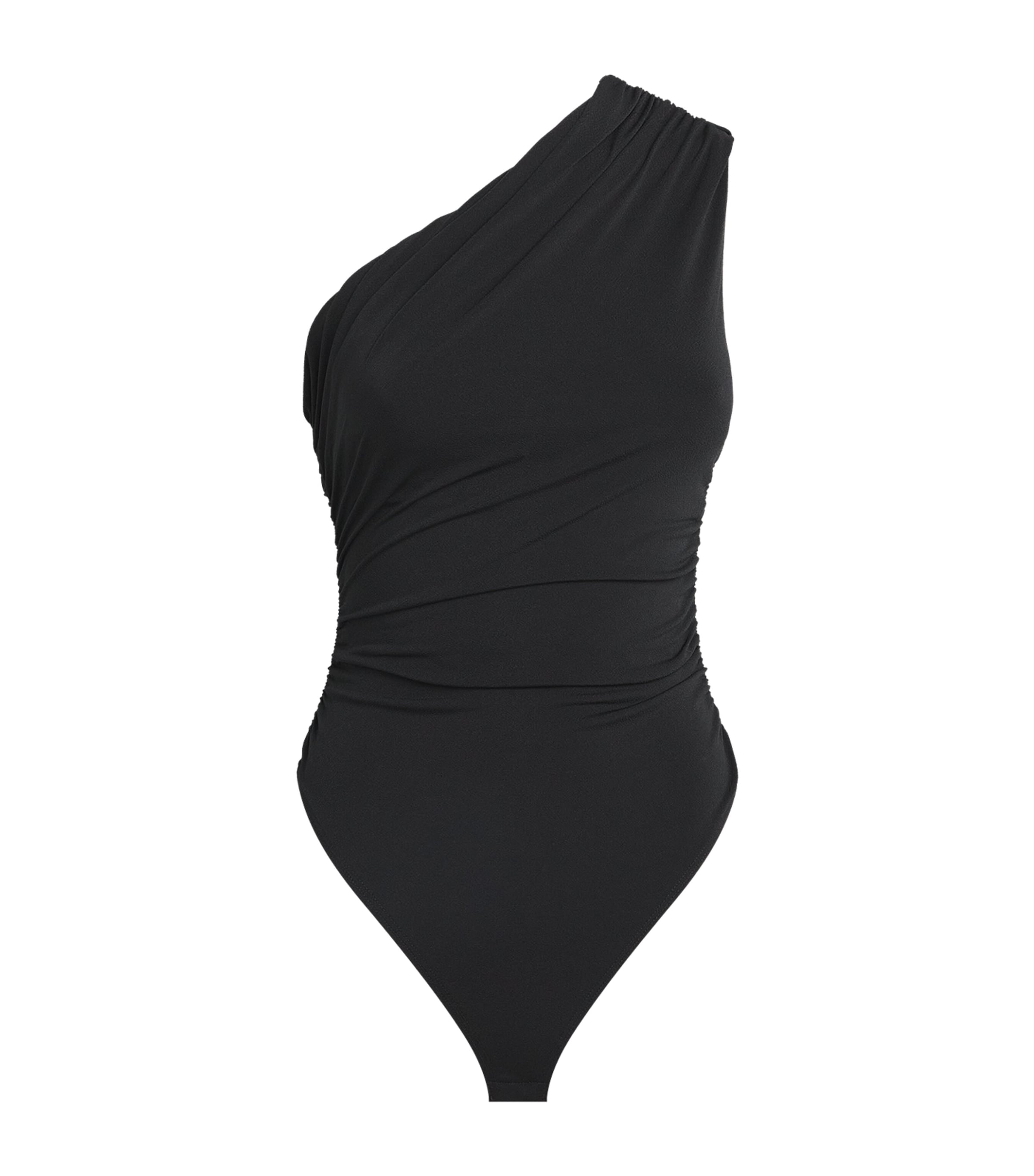 Maje Womens Asymmetric-neck Stretch-woven Bodysuit Black In Black