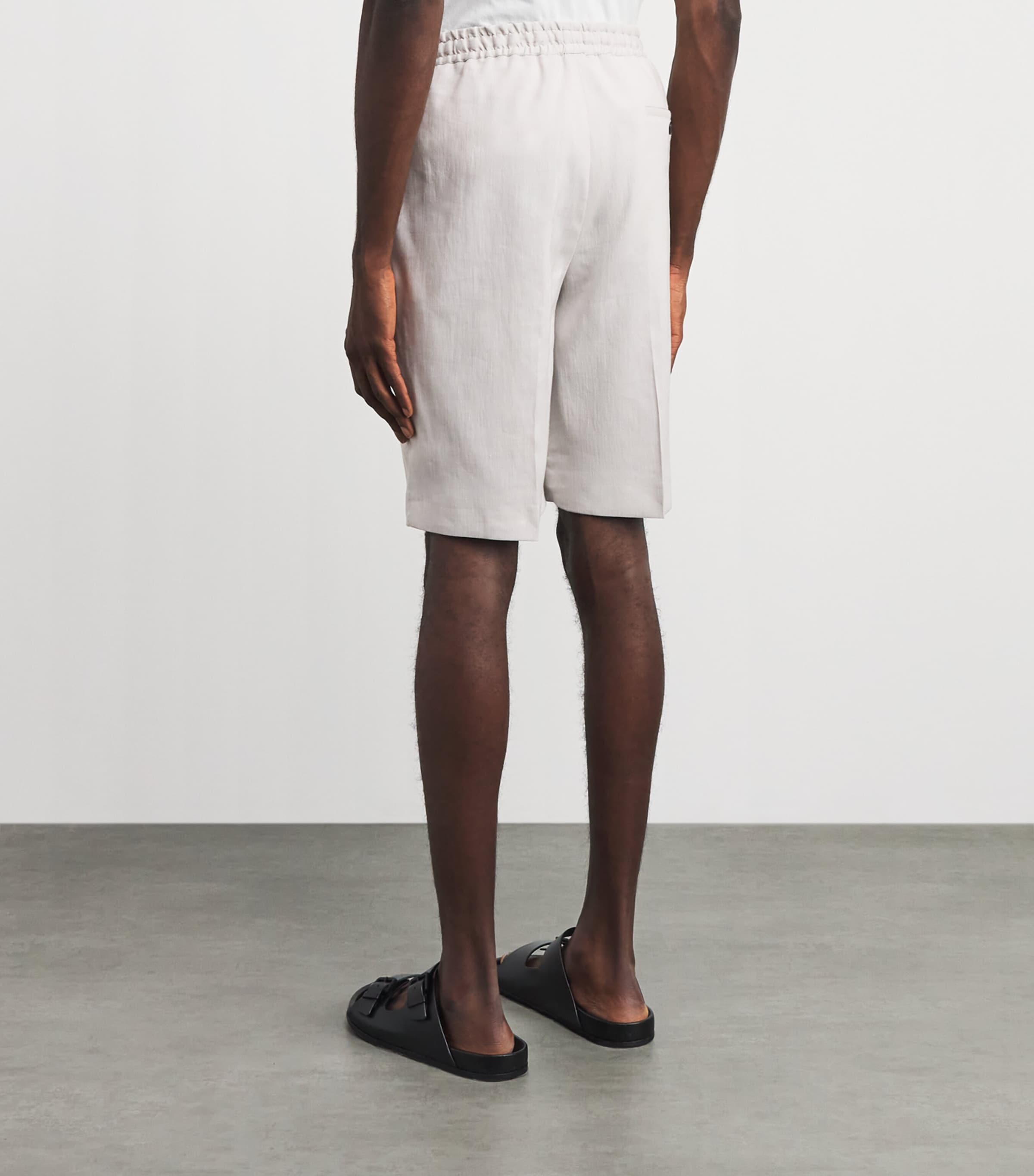 Corneliani Mens Linen-Virgin Wool-Mohair Drawstring Shorts Natural White Image 5