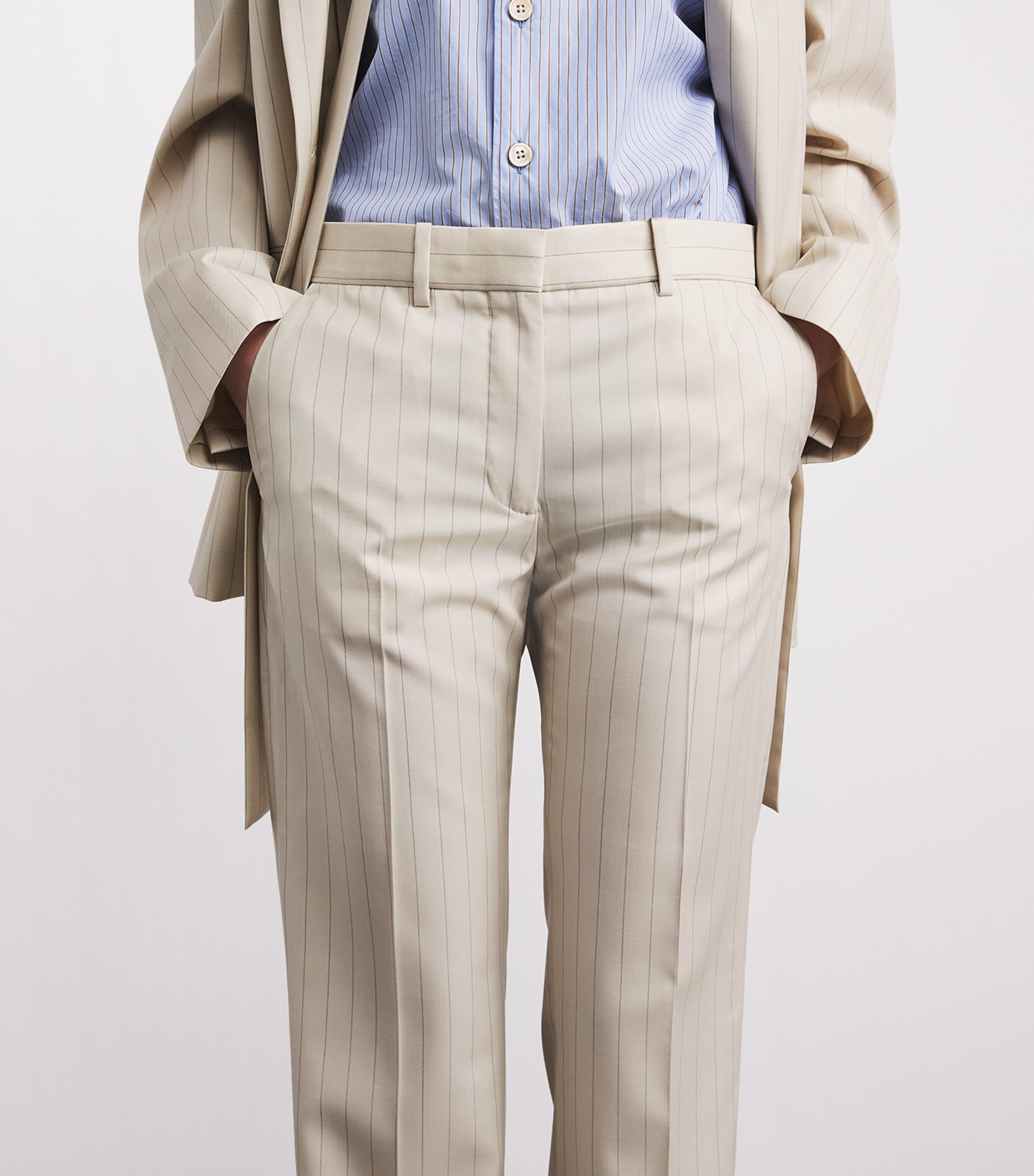 Acne Studios Womens Wool Pinstripe Straight Trousers Cream Beige Image 3