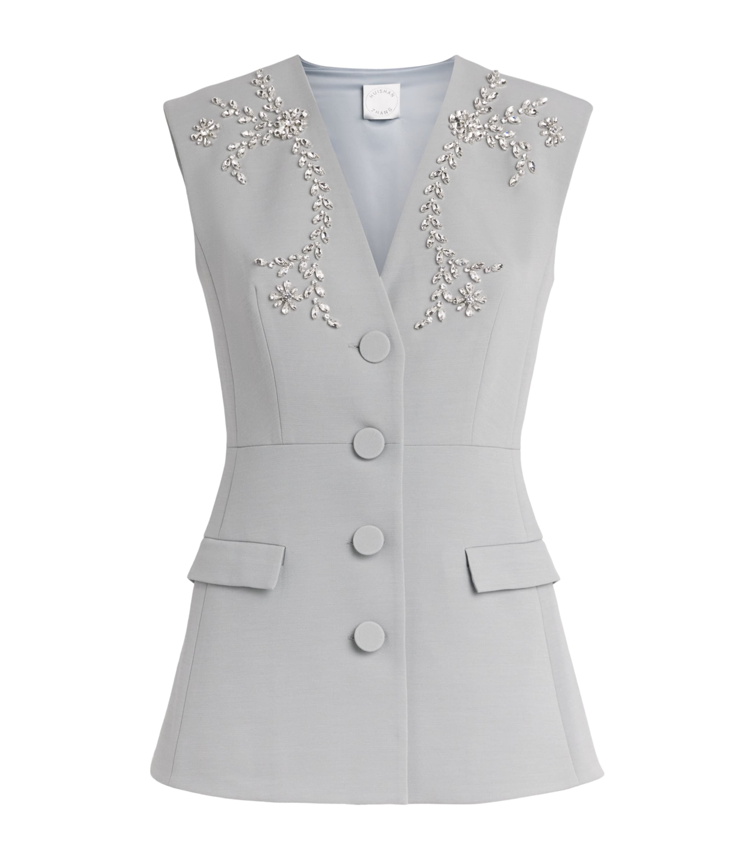Huishan Zhang Womens Crepe Embellished Sigrid Sleeveless Jacket Grey Image 1