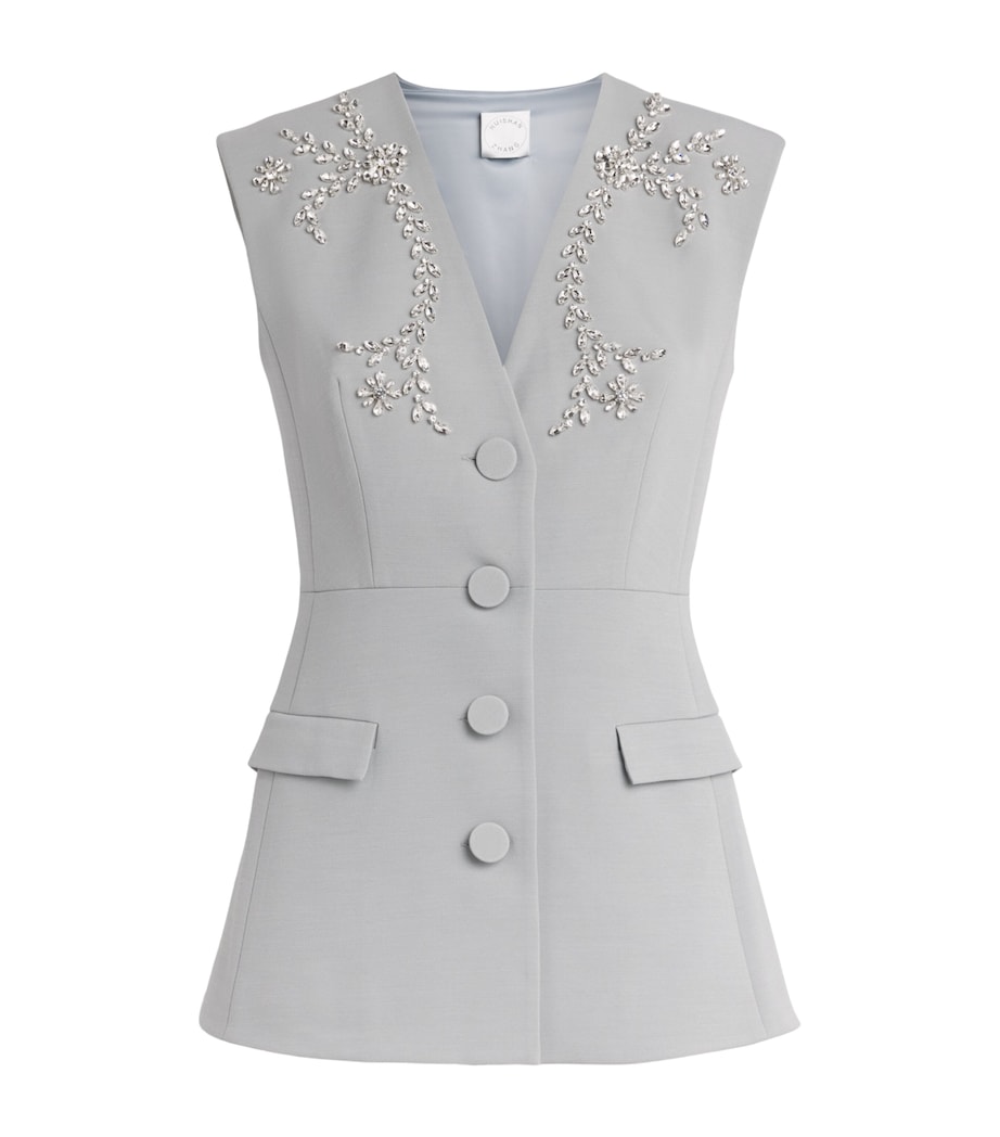Huishan Zhang Womens Crepe Embellished Sigrid Sleeveless Jacket Grey Image 1