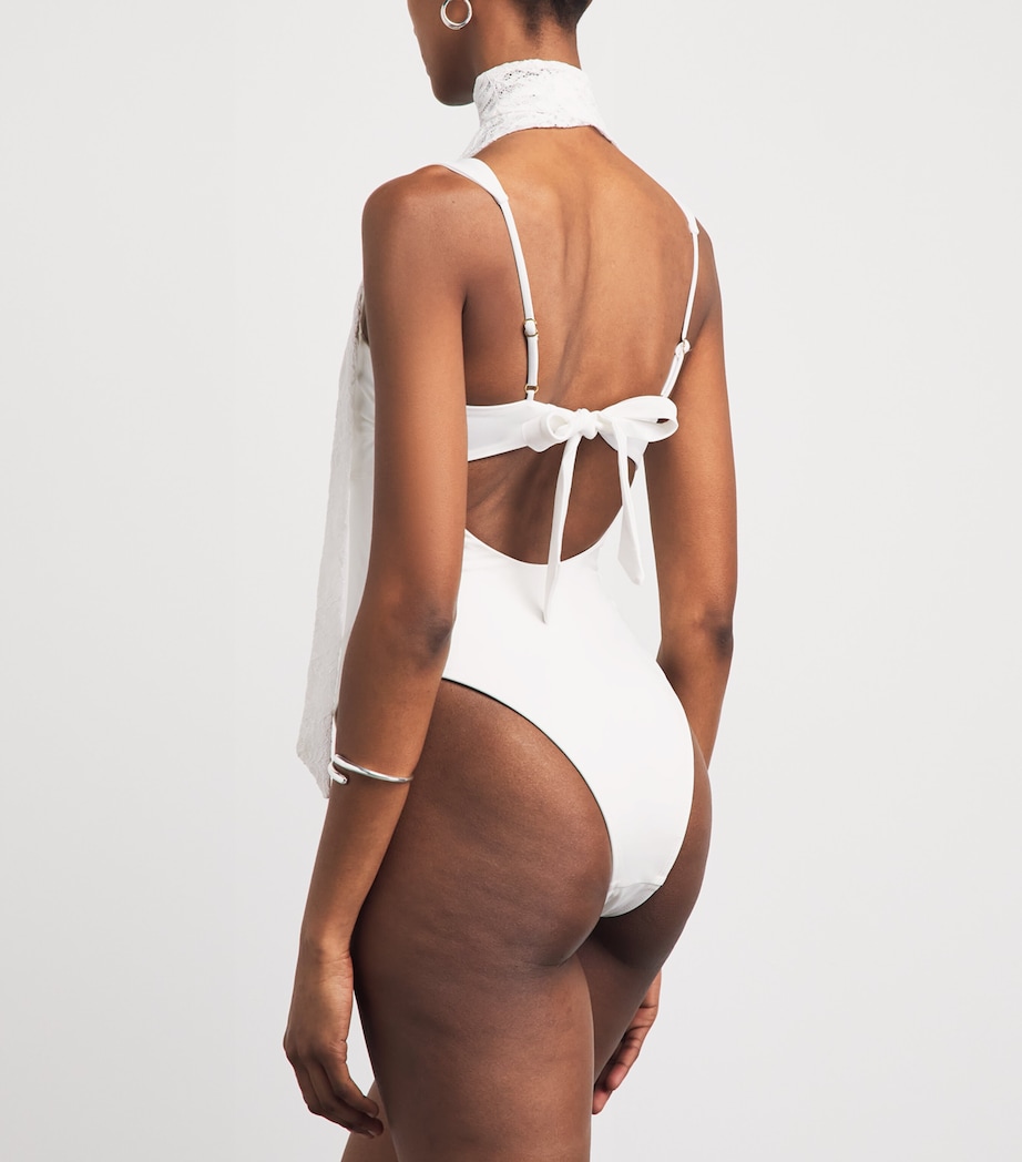 AWAY THAT DAY Womens Barbuda Swimsuit with Lace Scarf Bridal White Image 3