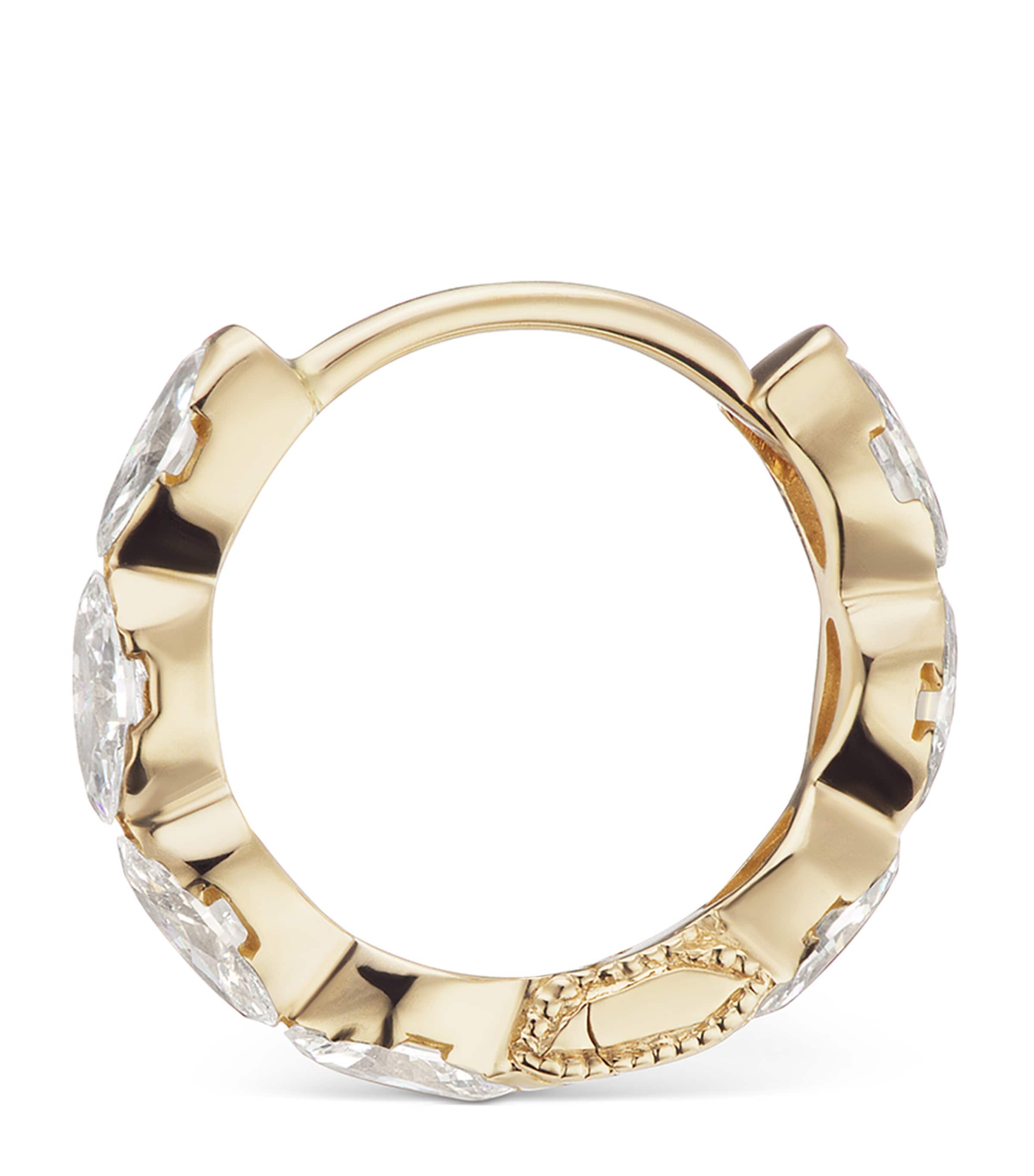 Yellow Gold Invisible Set Diamond Marquise Eternity Hoop Earring (8mm) YELLOW GOLD Image 4