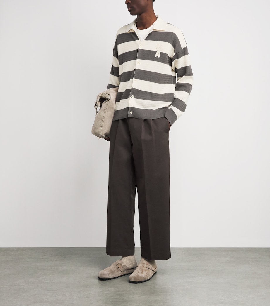 AMI Paris Mens Cotton Stripe Logo Cardigan Blanc/carbone Image 2