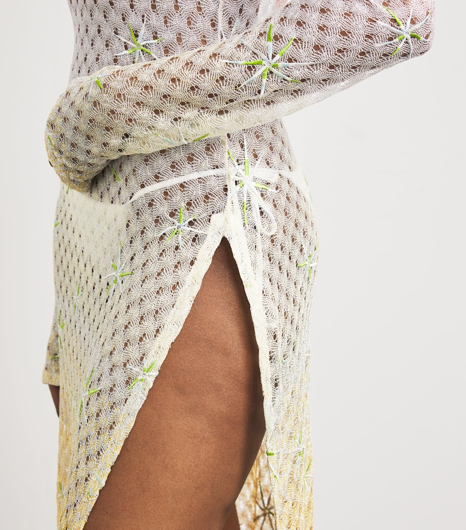 Metallic-Trim Embroidered Midi Dress SMSMF PINK/RED/GREEN Image 6