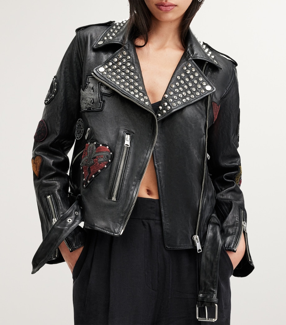 Leather College Biker Jacket BLACK Image 8