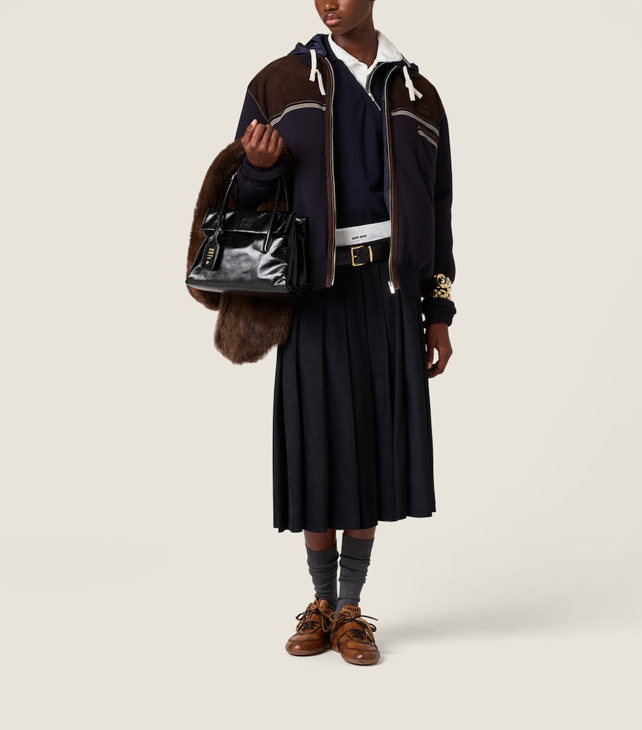 Miu Miu Womens Knit and Suede Down Jacket Image 2