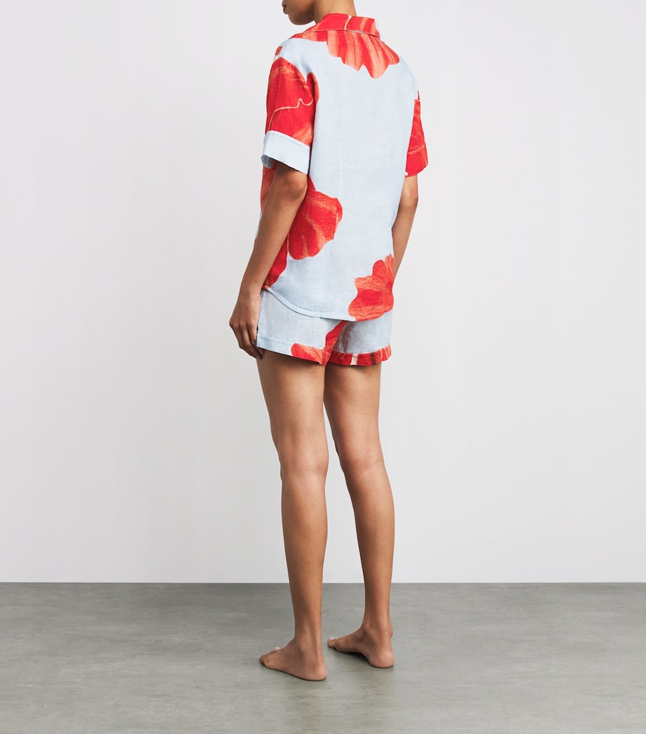 Linen Hibiscus Short Pyjama Set BLUE/RED Image 3