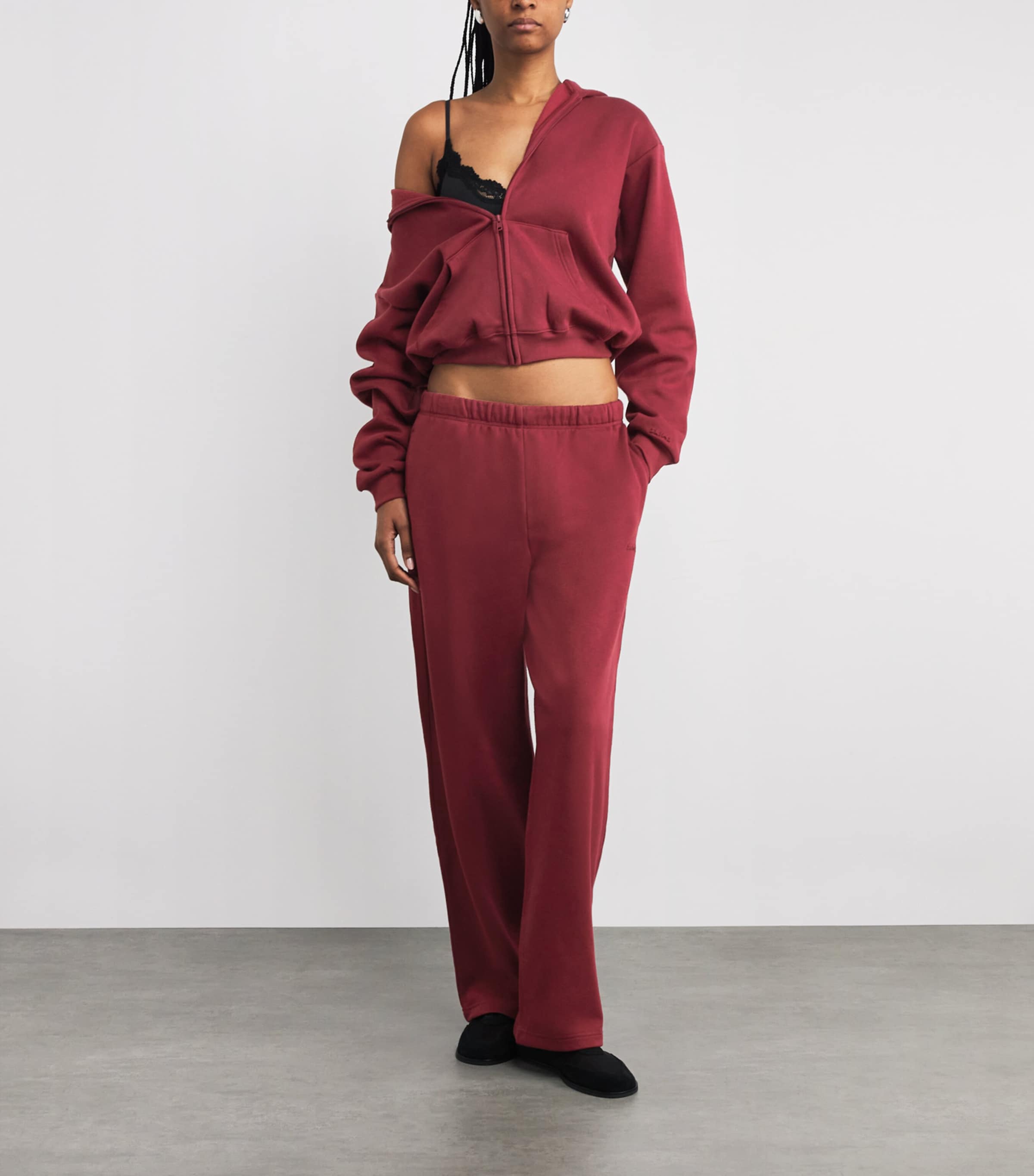 Cotton-Blend Fleece Straight Sweatpants MERLOT Image 2