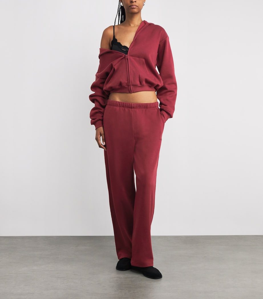 Cotton-Blend Fleece Straight Sweatpants MERLOT Image 2