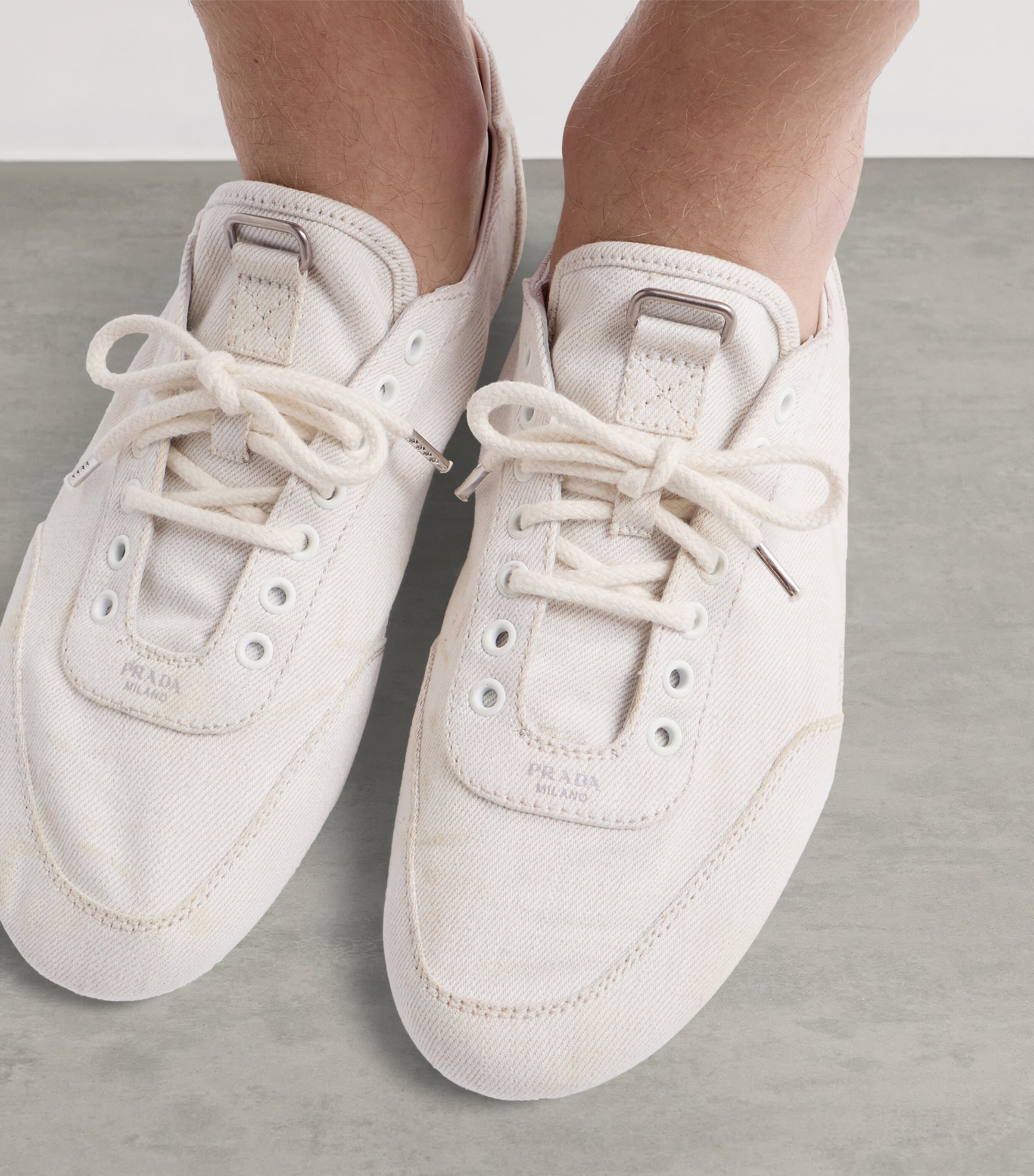 Prada Denim Collapse Sneakers White Image 3