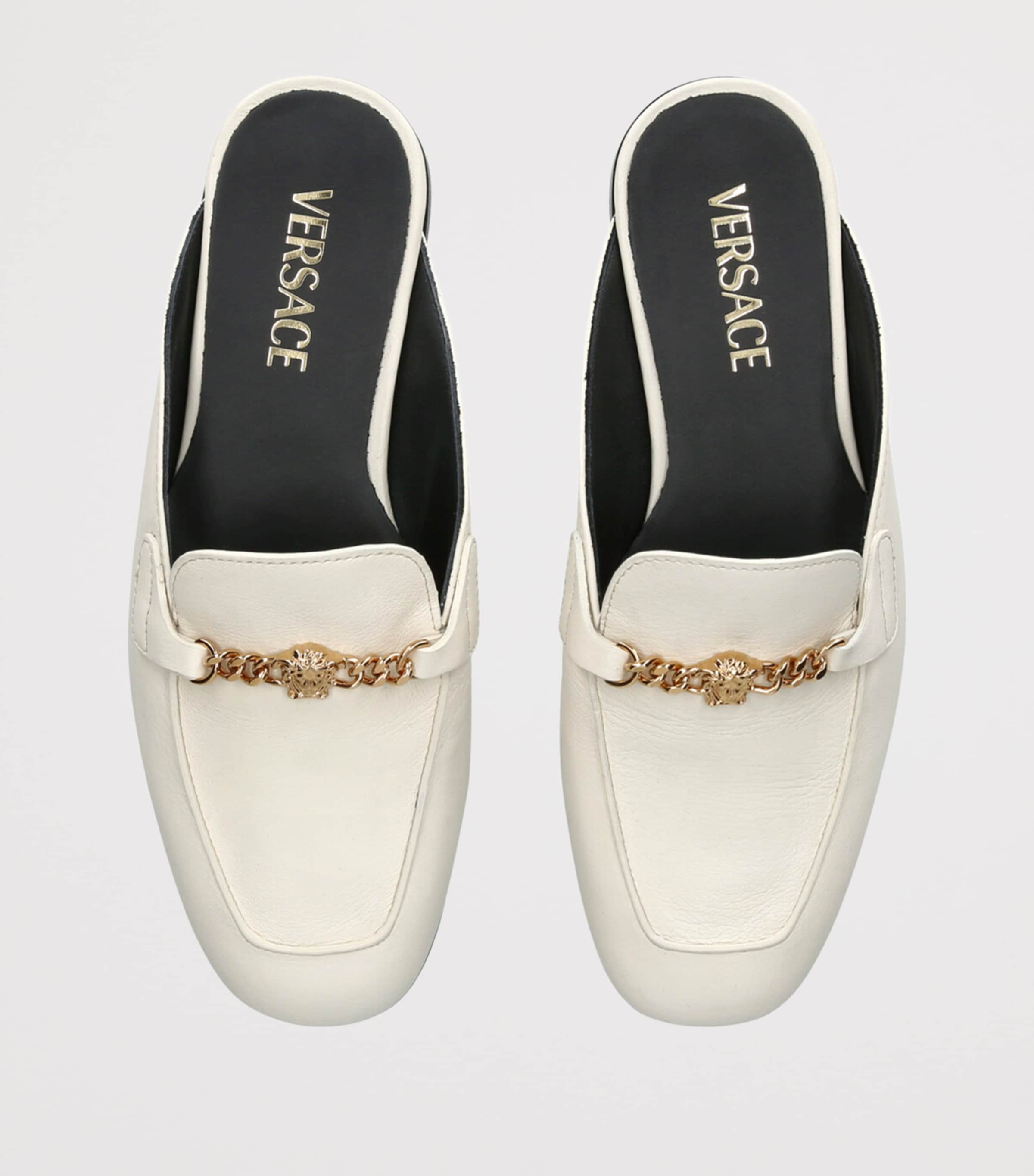 Versace Leather Chain Sabot Mules White Image 4
