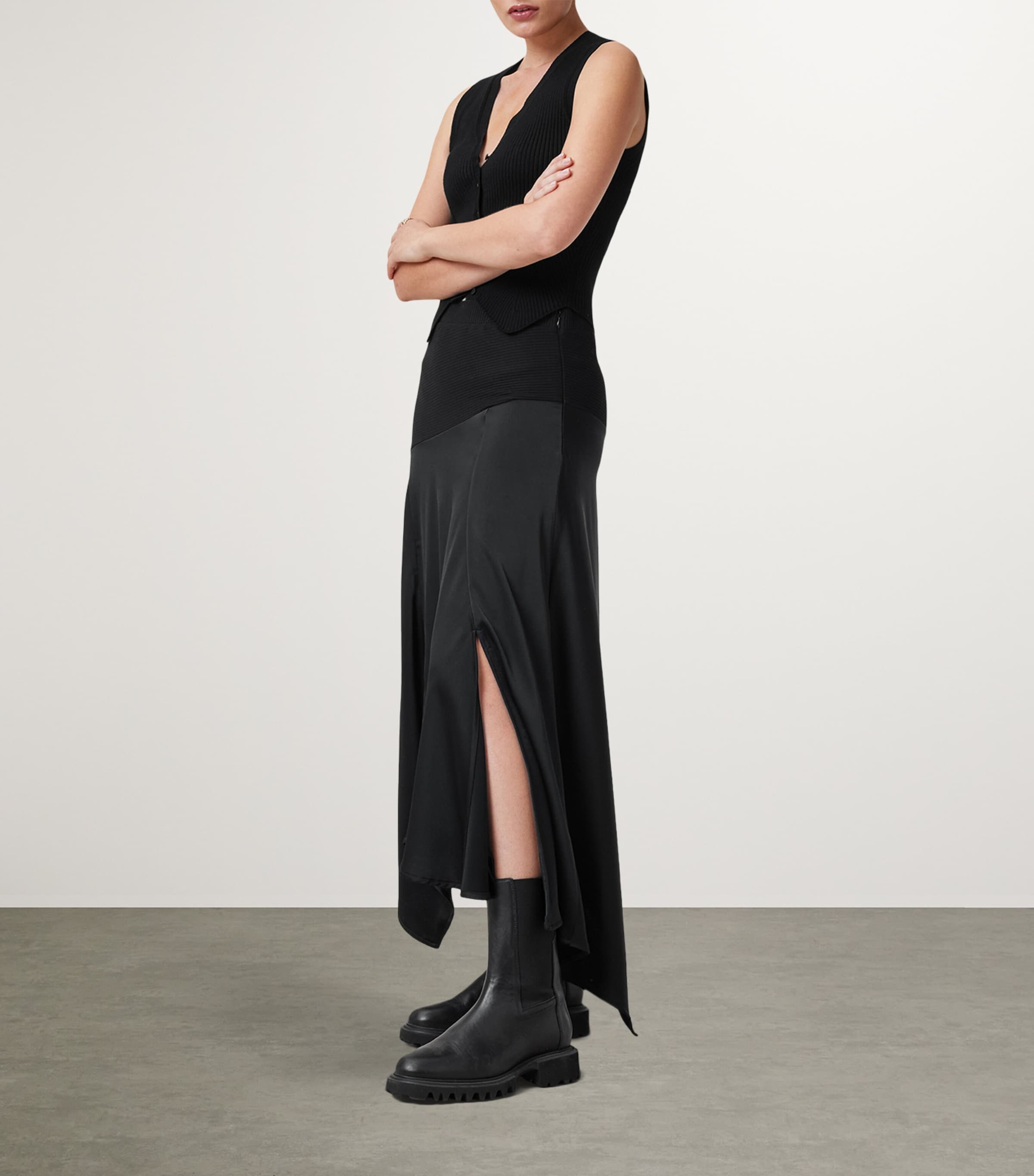 Satin Pia Midi Skirt BLACK Image 3