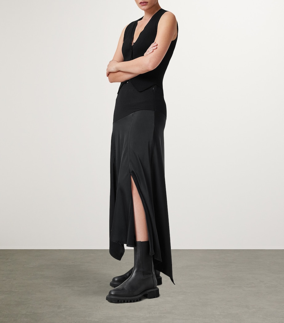 Satin Pia Midi Skirt BLACK Image 3