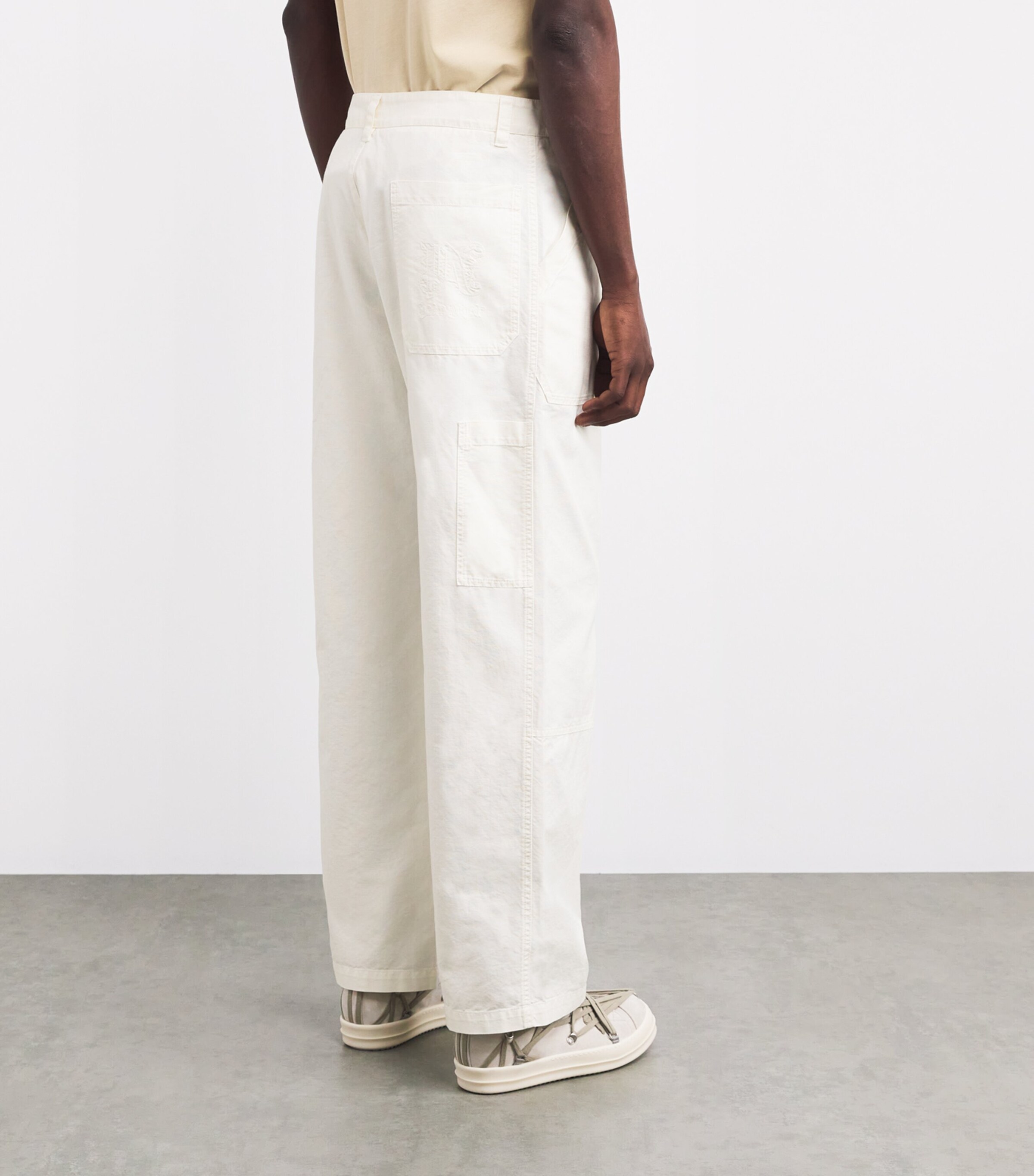 Palm Angels Mens Cotton Monogrammed Workwear Trousers Off White Off White Image 4