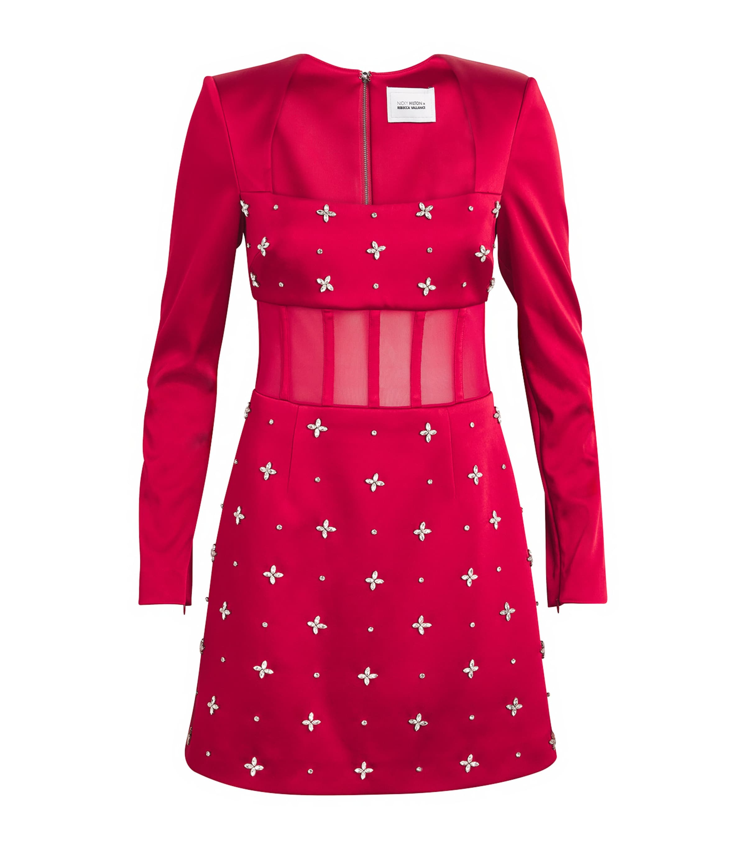 Rebecca Vallance Satin Embellished Carmella Mini Dress In Red